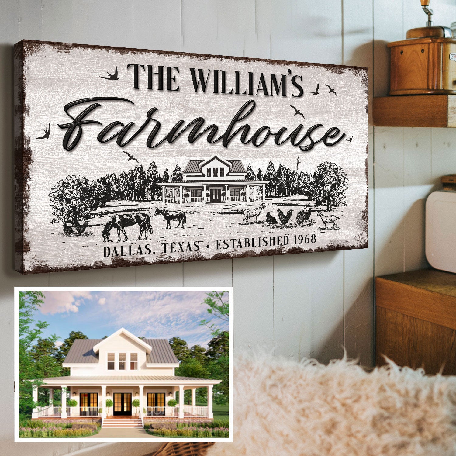 Custom farmhouse sign, personalized rustic farmhouse canvas prints with ...