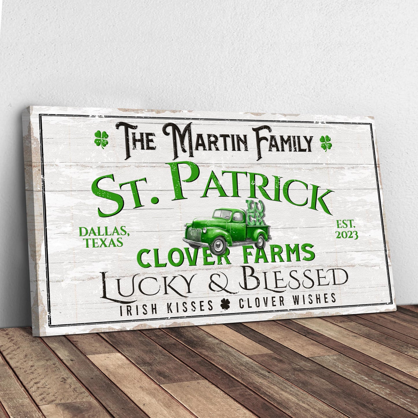 Custom St. Patrick Farmhouse Family Sign  - Image by Tailored Canvases