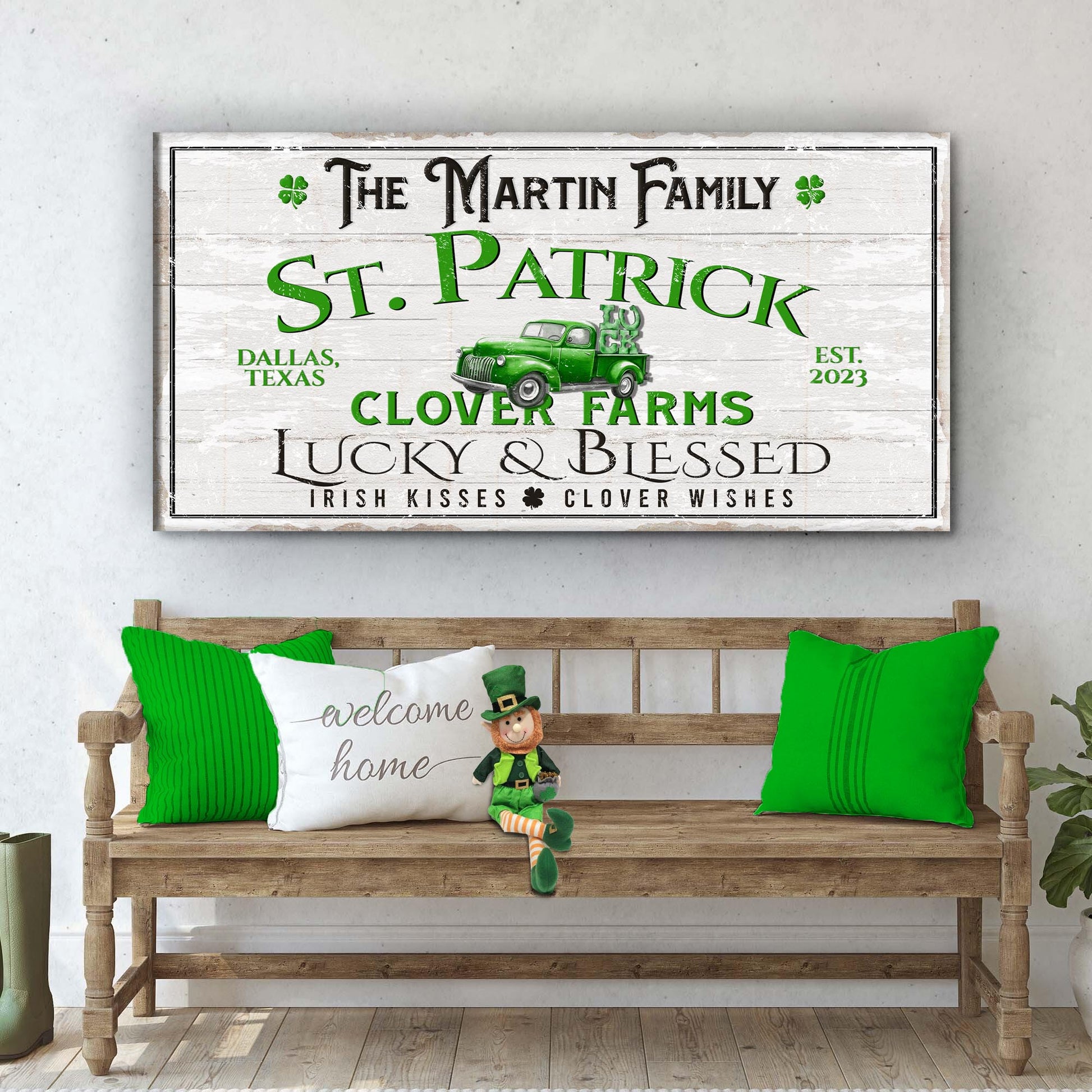 Custom St. Patrick Farmhouse Family Sign Style 1 - Image by Tailored Canvases
