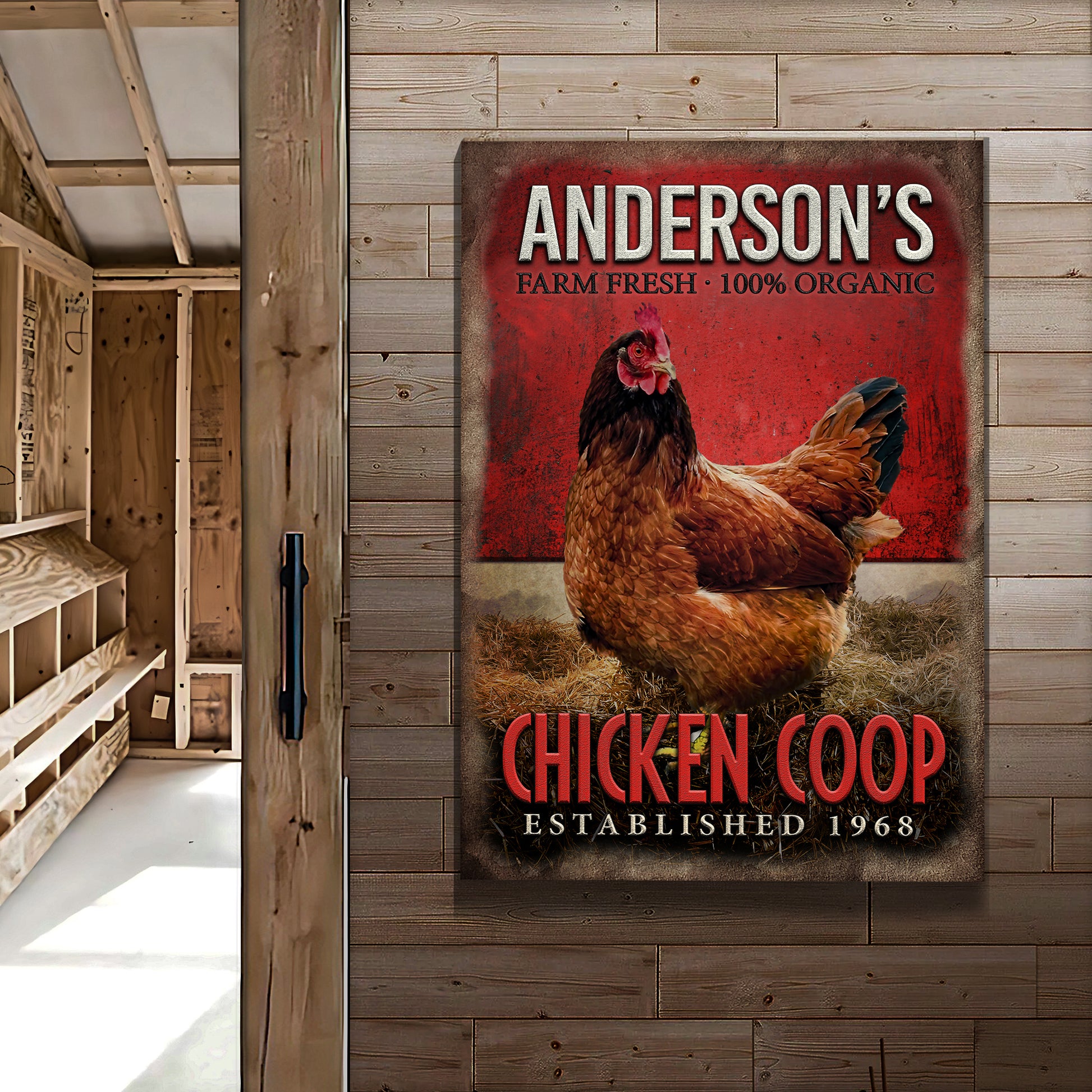 Chicken Coop Farm Fresh Organic Sign Style 1 - Image by Tailored Canvases