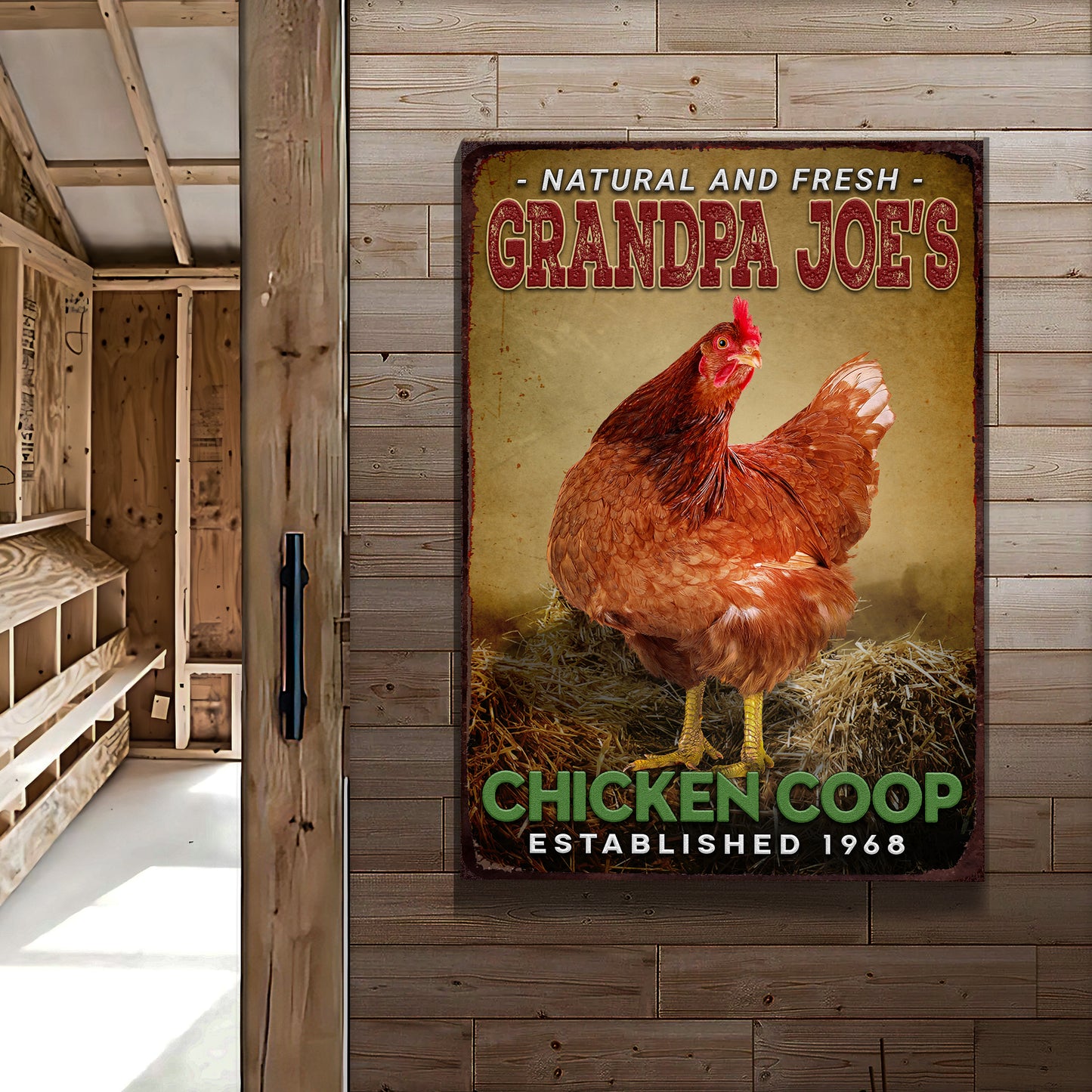Chicken Coop Natural And Fresh Sign Style 1 - Image by Tailored Canvases