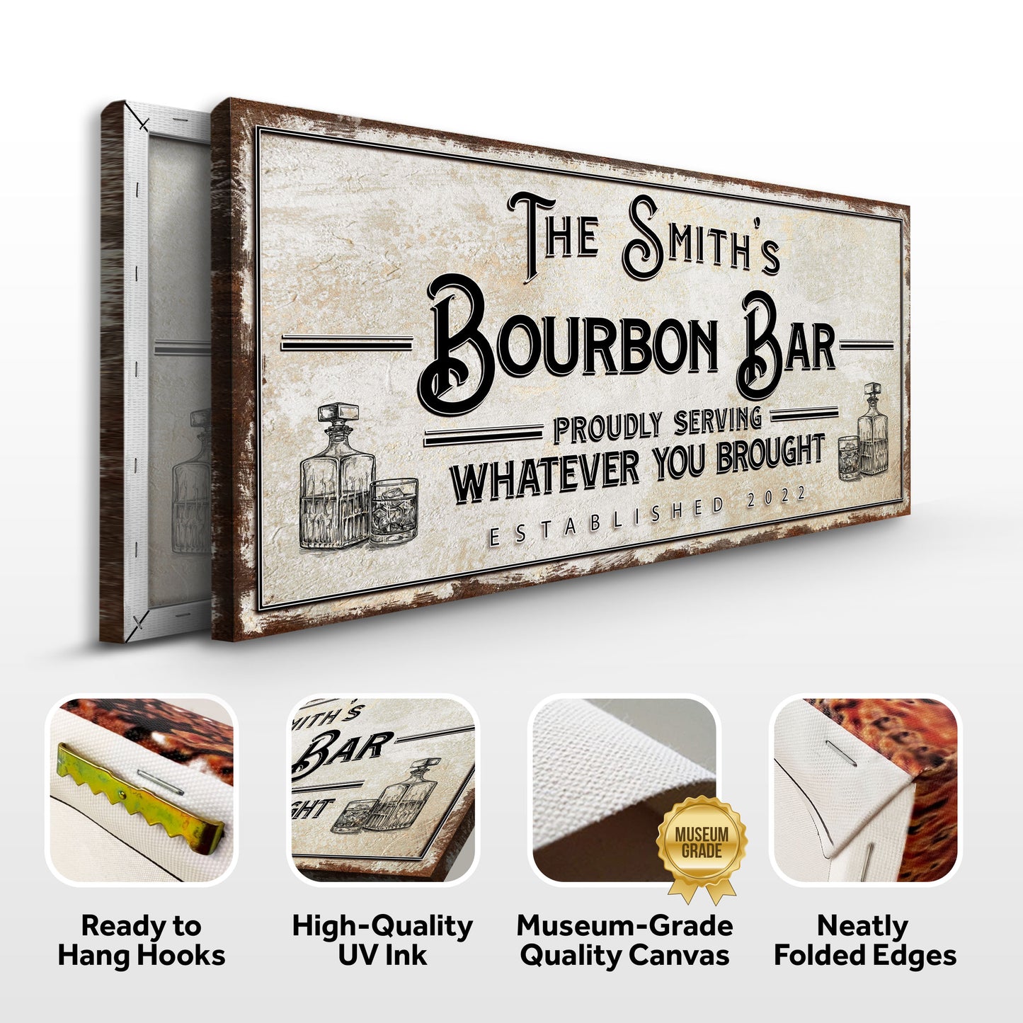 Personalized Bourbon Bar Sign Specs - Image by Tailored Canvases