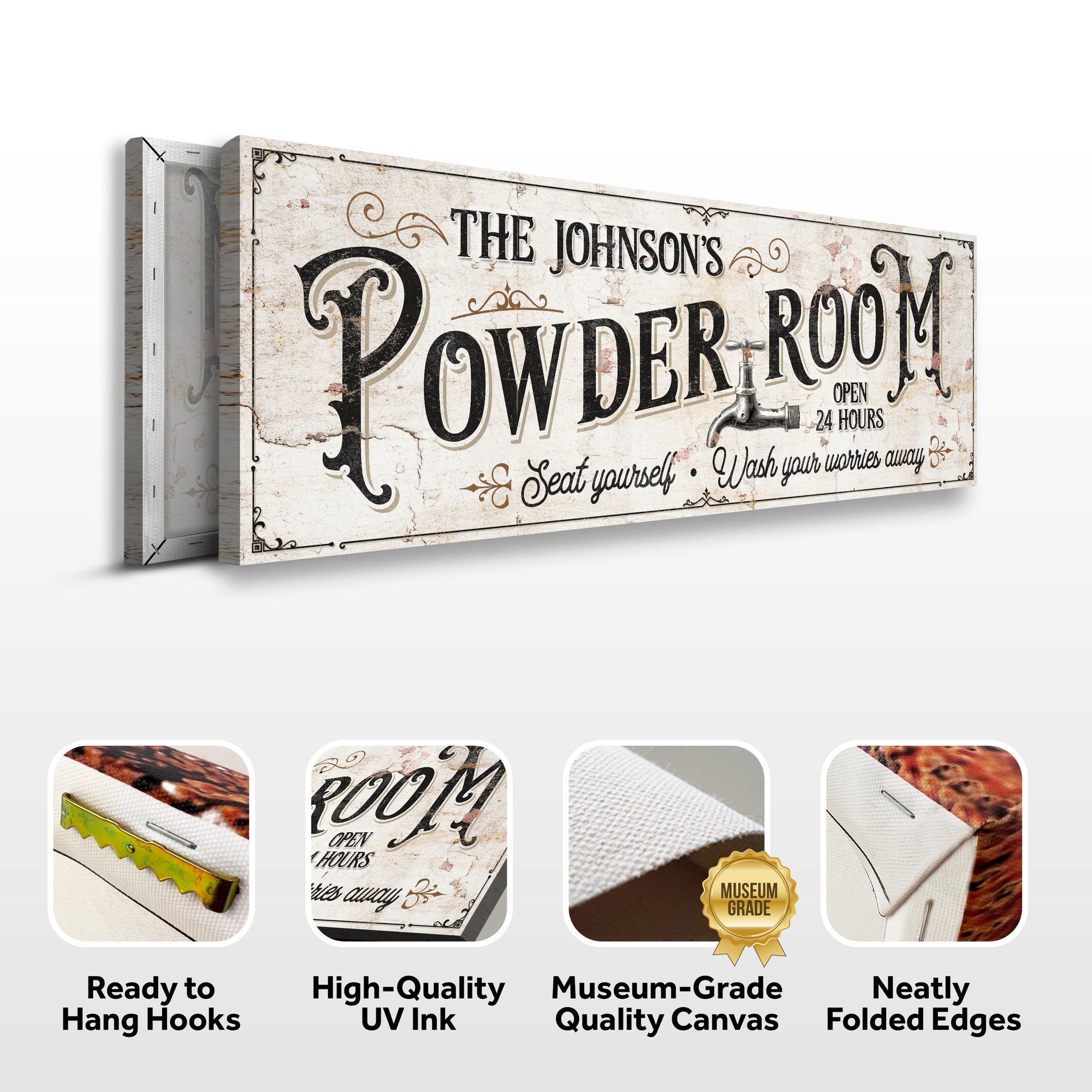 Personalized Powder Room Sign Specs - Image by Tailored Canvases