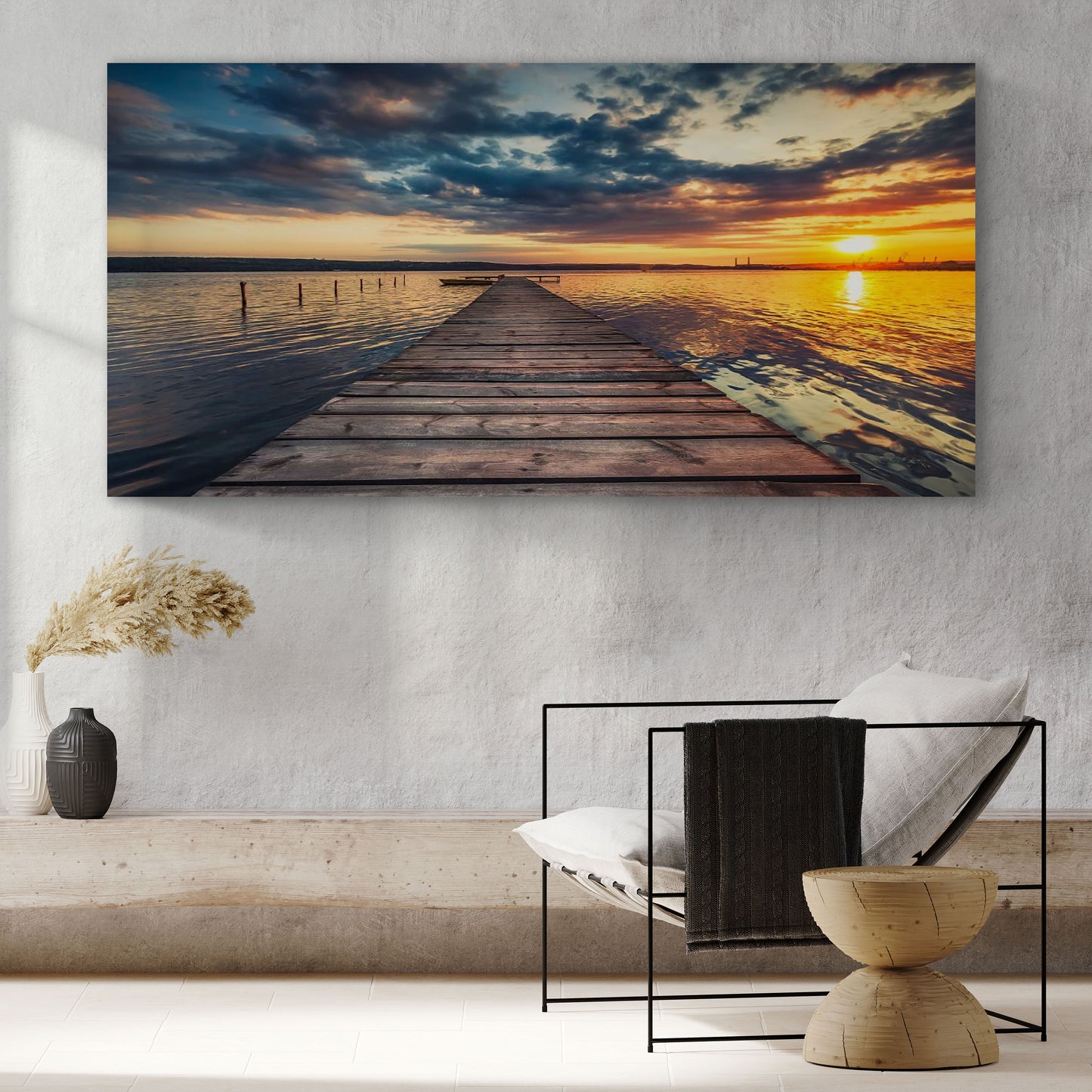 Small Dock By The Vibrant Lake Canvas Wall Art (Free Shipping)