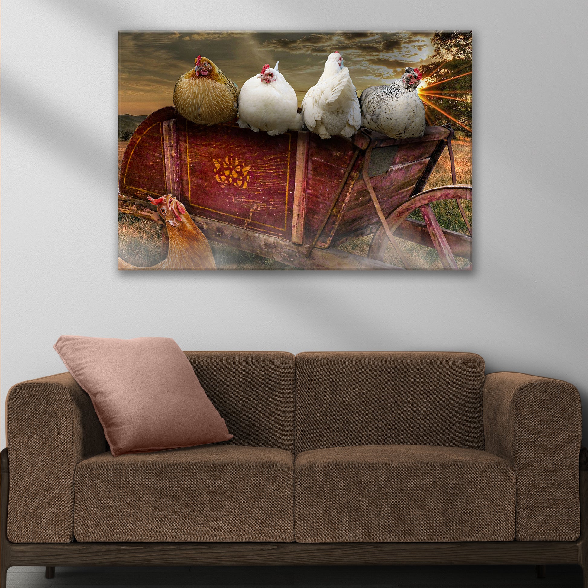 Modern Chickens On Wheelbarrow Canvas Wall Art Style 2 - Image by Tailored Canvases