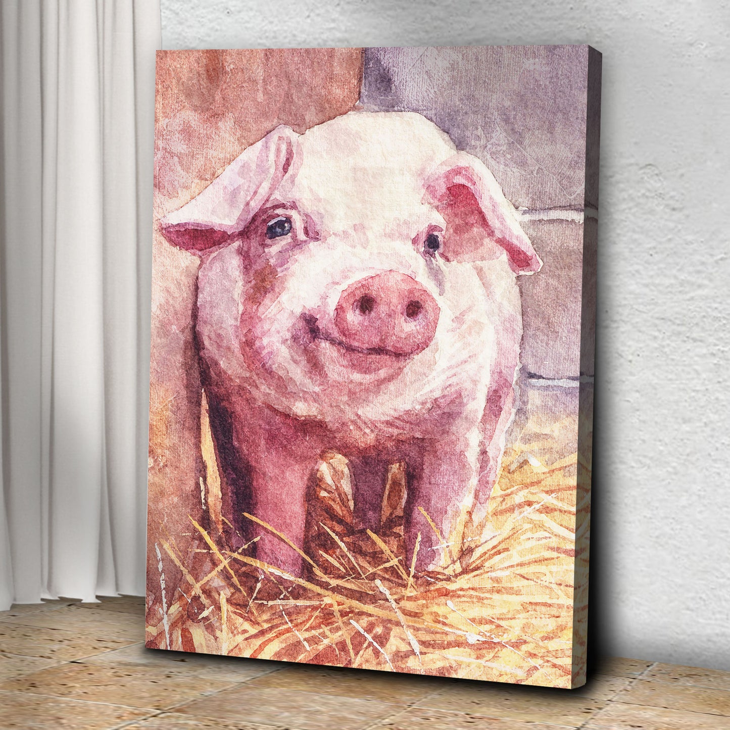 Pig On Hay Canvas Wall Art Style 1 - Image by Tailored Canvases