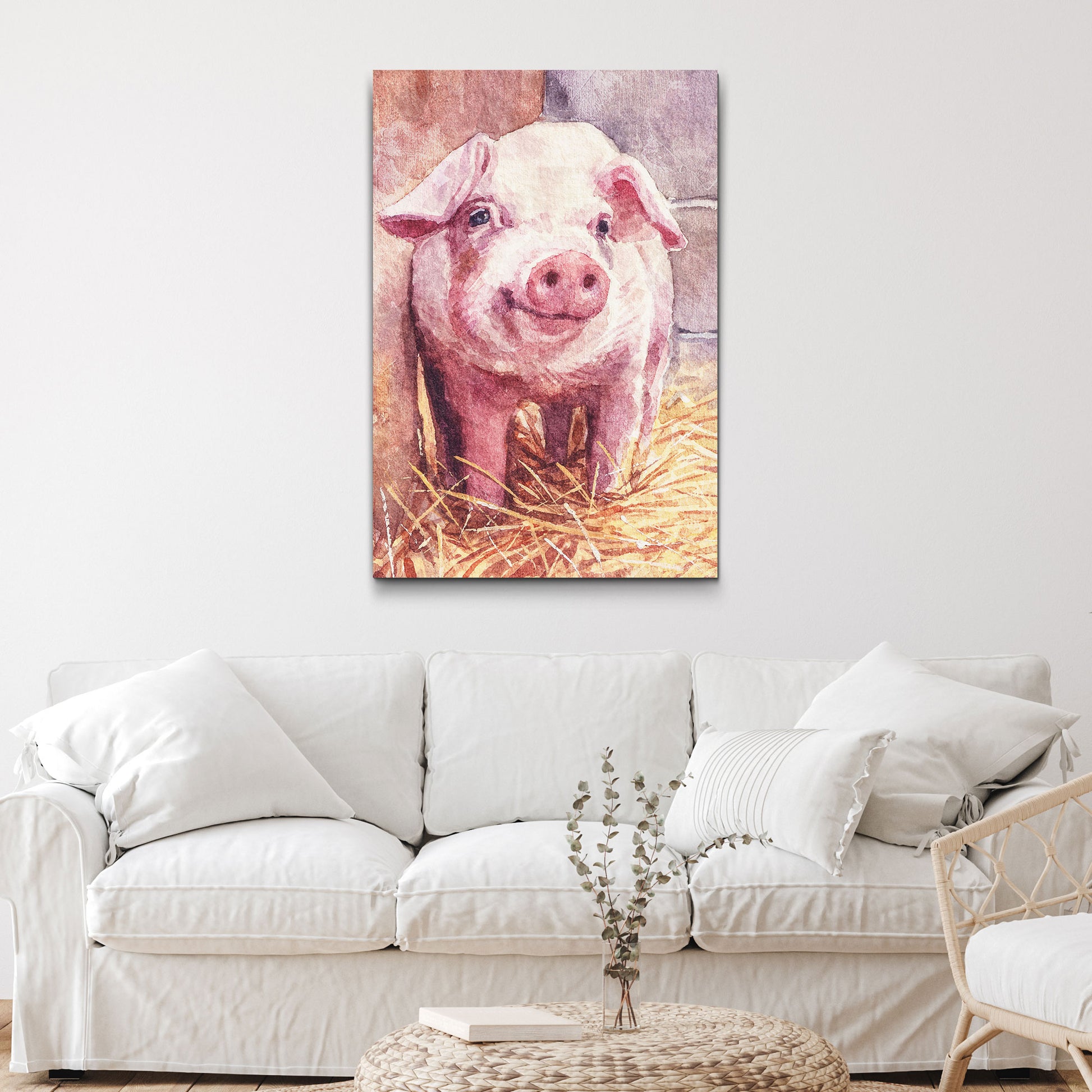Pig On Hay Canvas Wall Art Style 2 - Image by Tailored Canvases