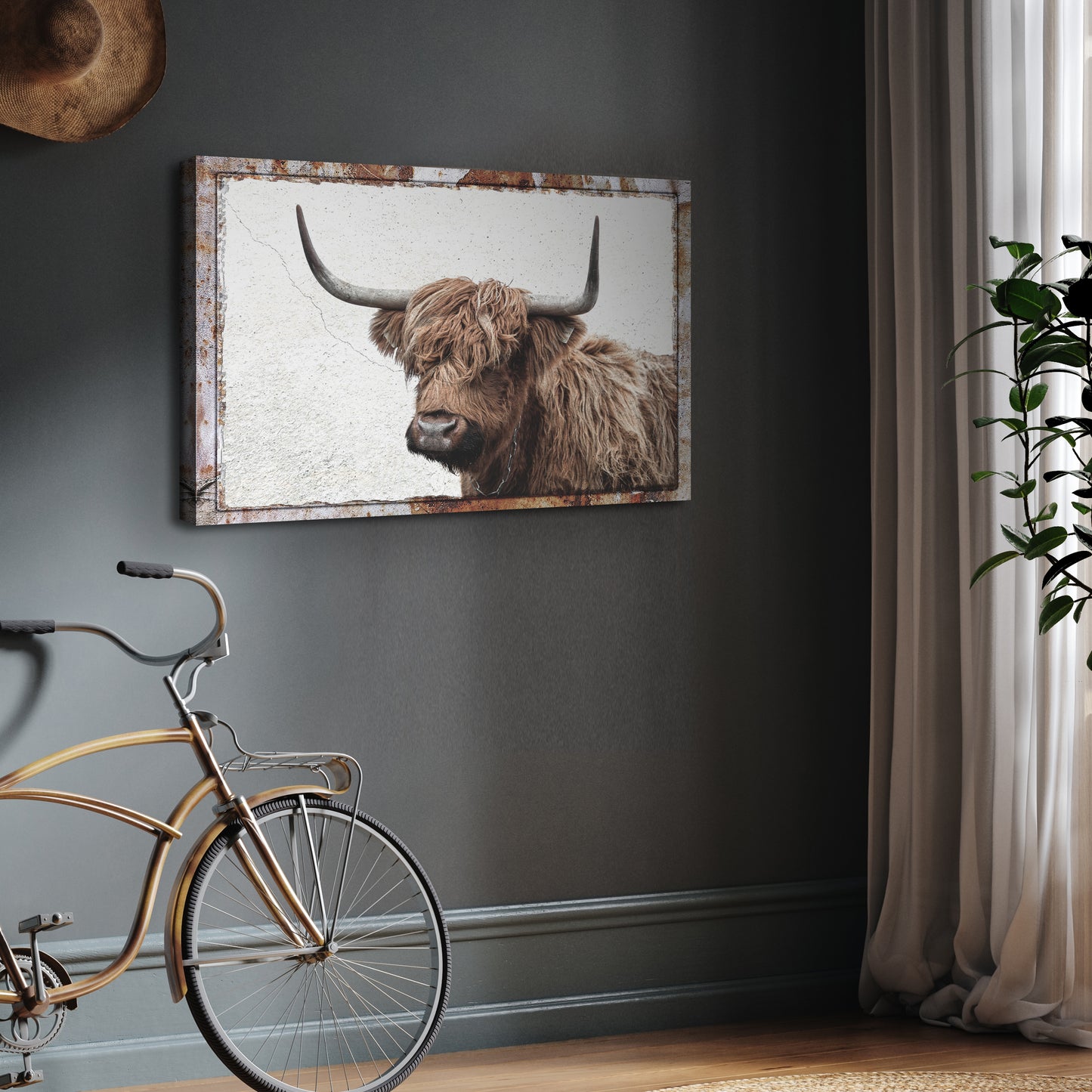 Natural Rustic Highland Cow Canvas Wall Art (Free Shipping)