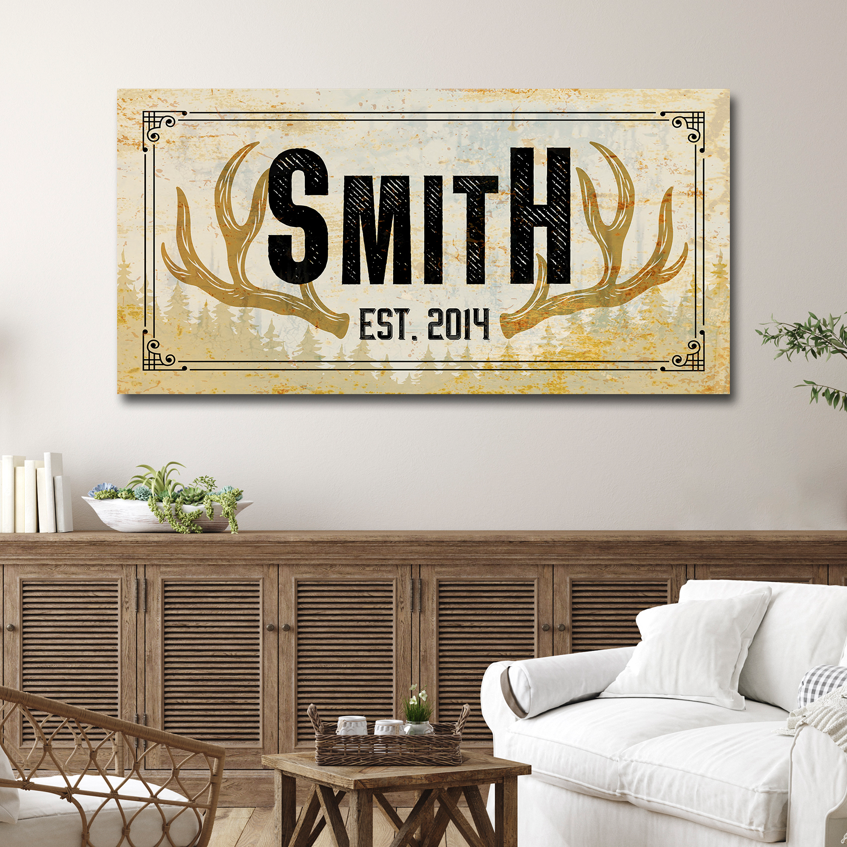 Rustic Family Antler Sign III - Image by Tailored Canvases