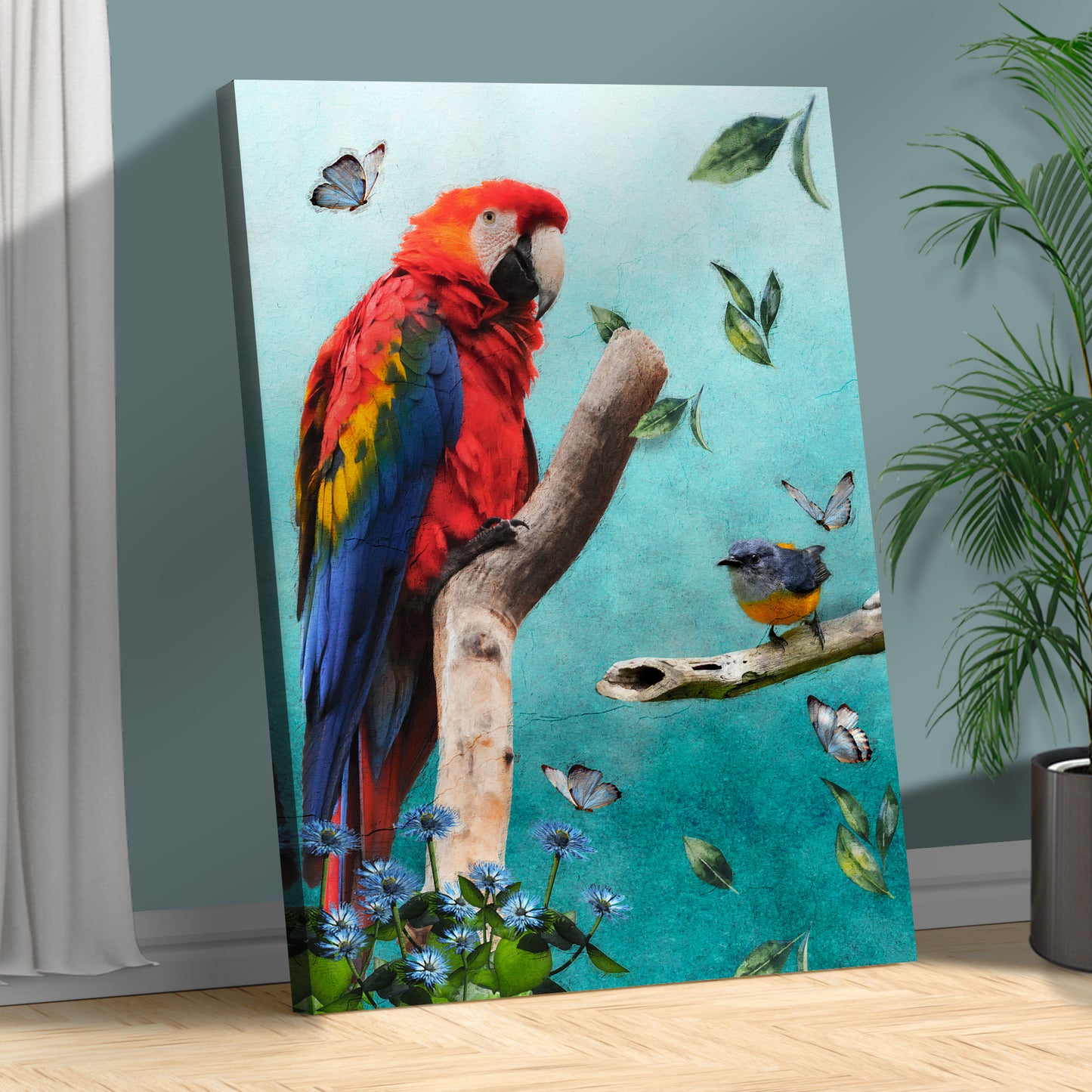 Parrot In Garden Painting Portrait Canvas Wall Art Style 2 - Image by Tailored Canvases