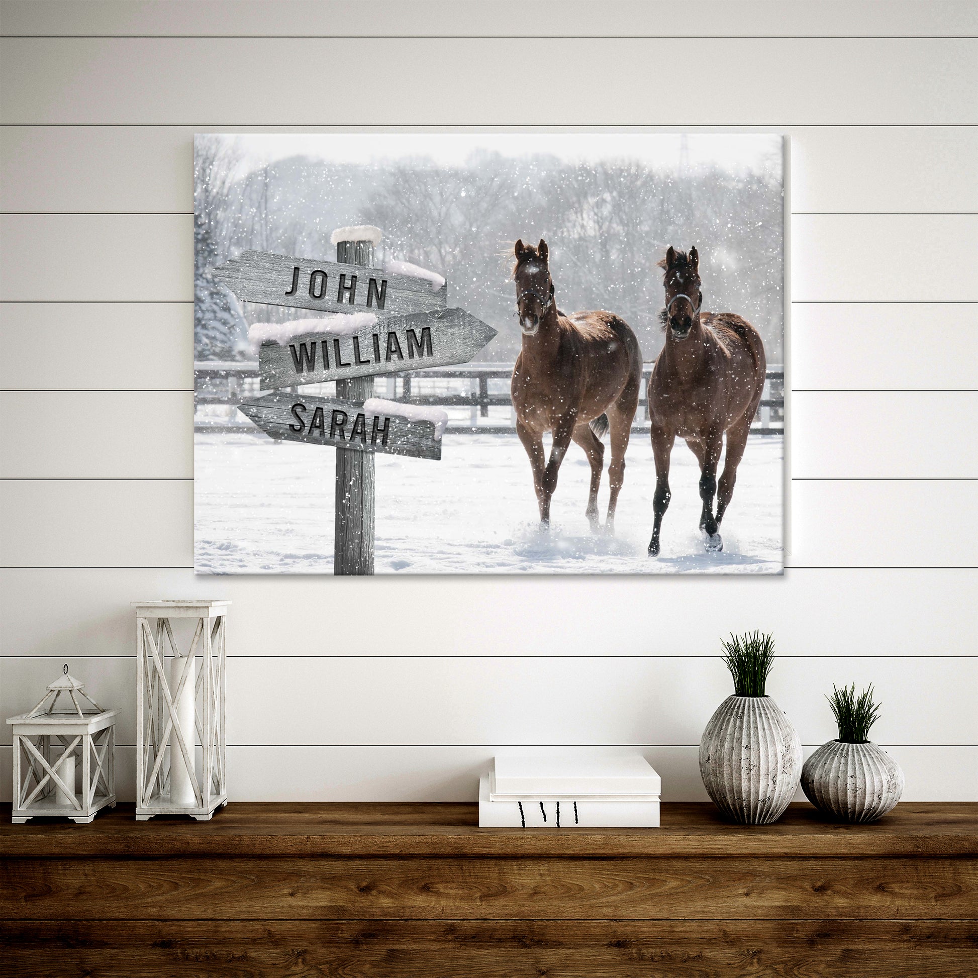 Snow Horses Vintage Name Sign Style 1 - Image by Tailored Canvases