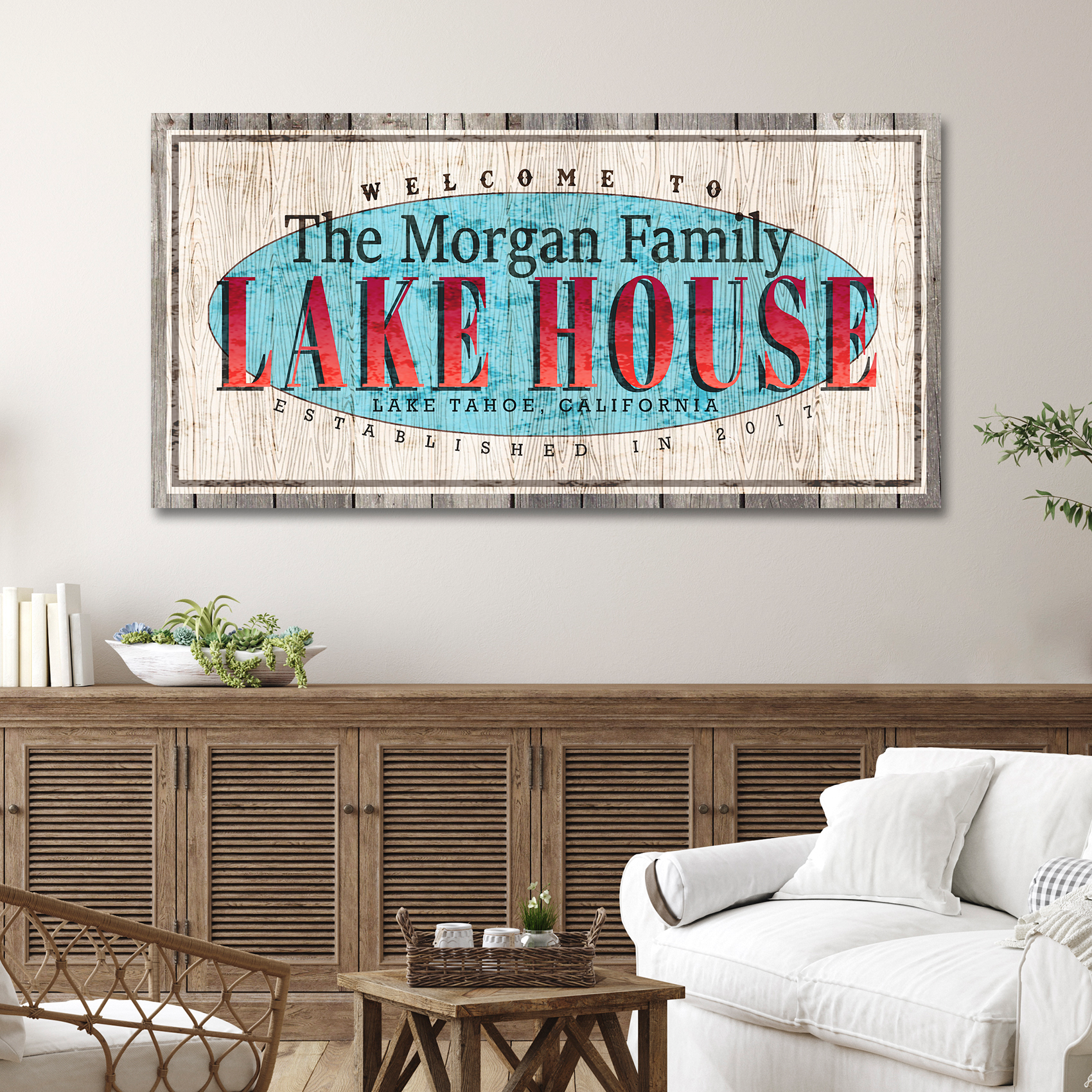 Vintage Family Lake House Sign Style 4 - Image by Tailored Canvases
