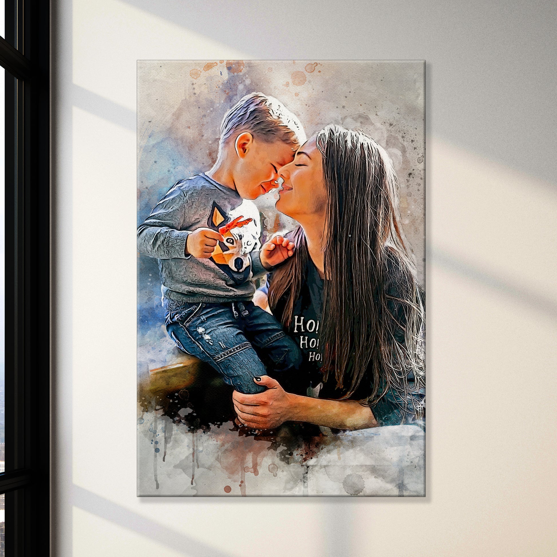 Mother And Son Watercolor Portrait - Image by Tailored Canvases
