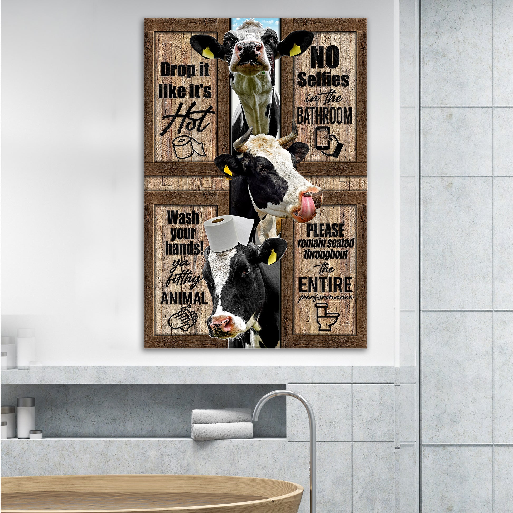 Cow Bathroom Rules Sign II - Image by Tailored Canvases