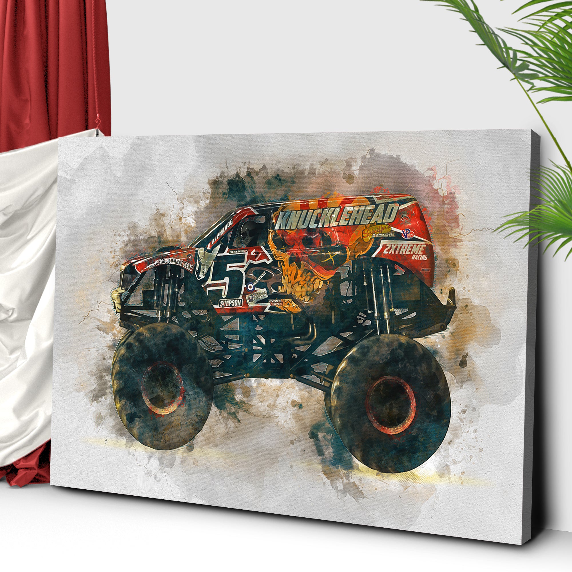 Monster Truck Ara Step Watercolor Canvas Wall Art Tailored Canvases