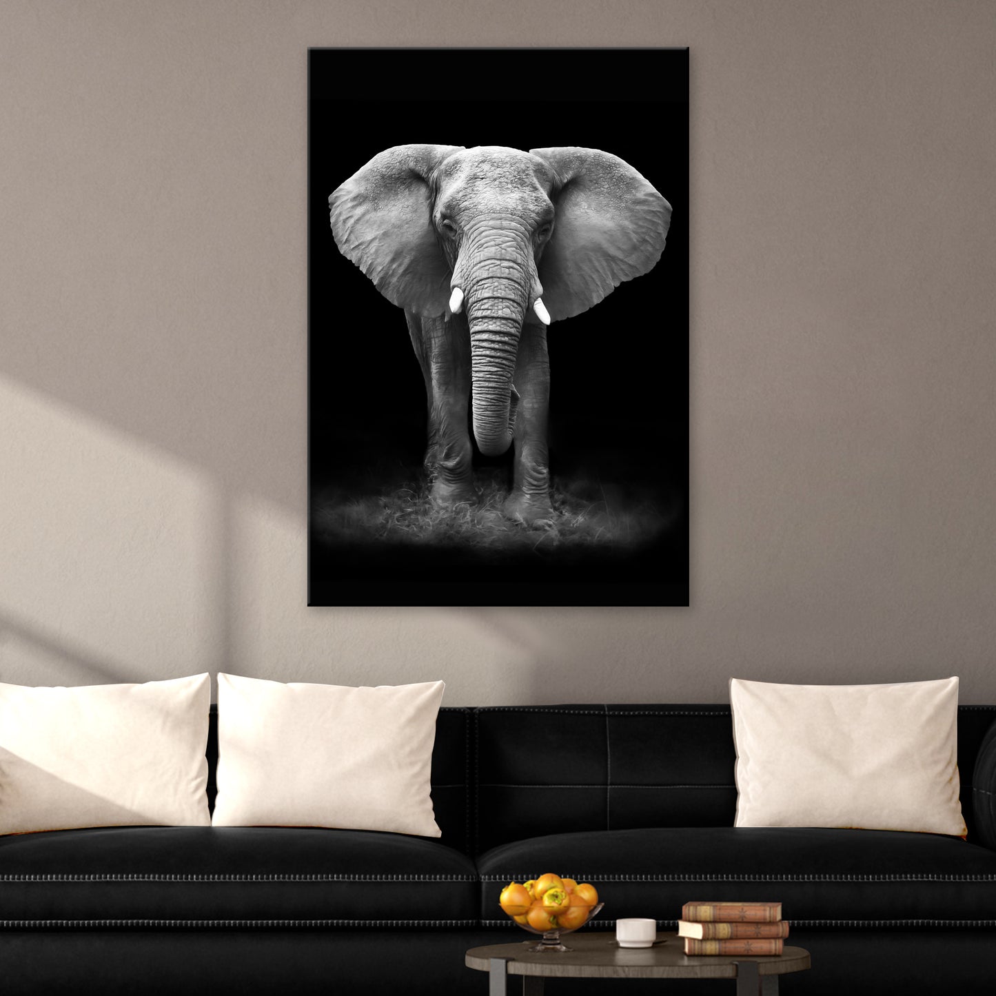 Black and White Elephant Portrait Canvas Wall Art - Image by Tailored Canvases
