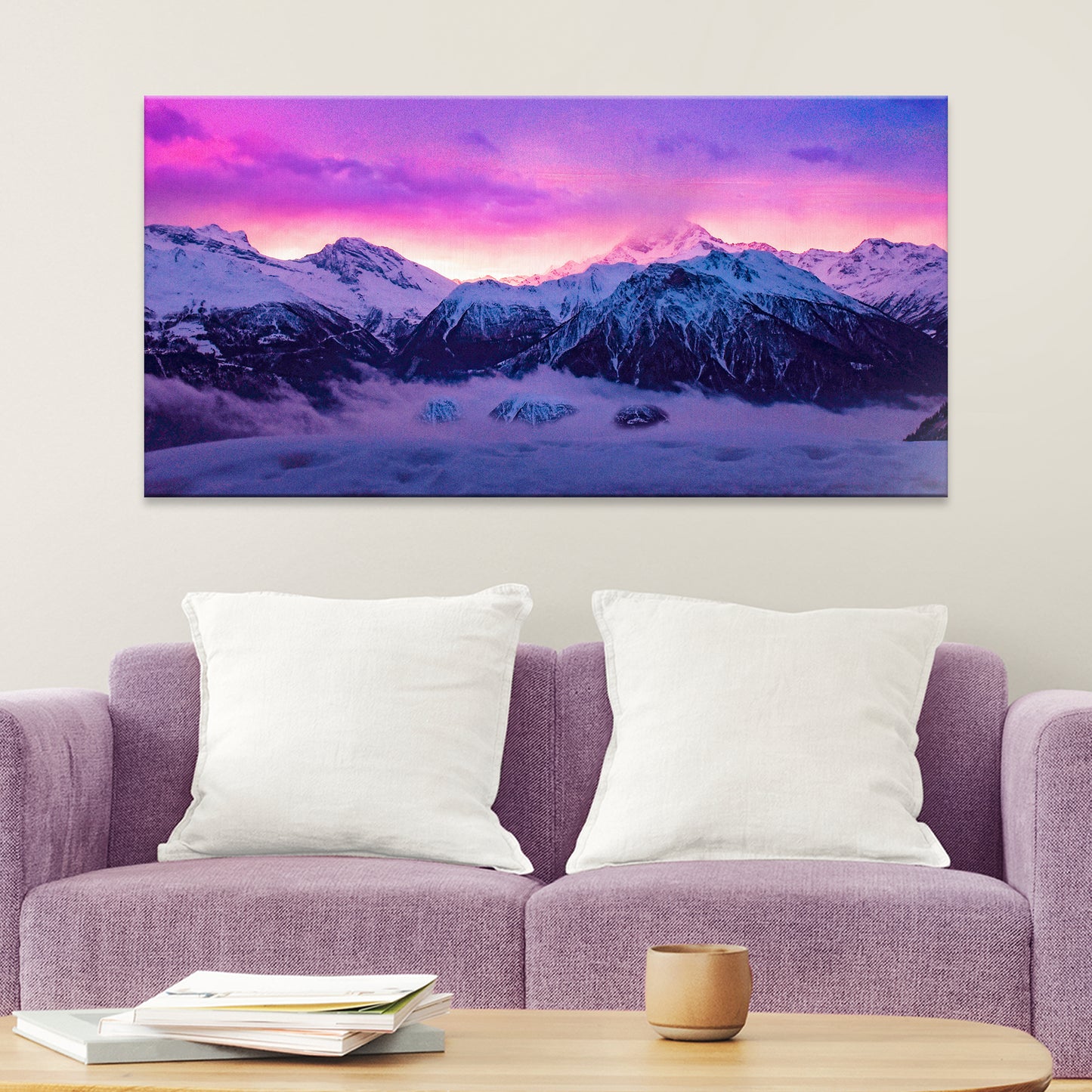 Pink Sky Over Snowy Mountains Canvas Wall Art - Image by Tailored Canvases