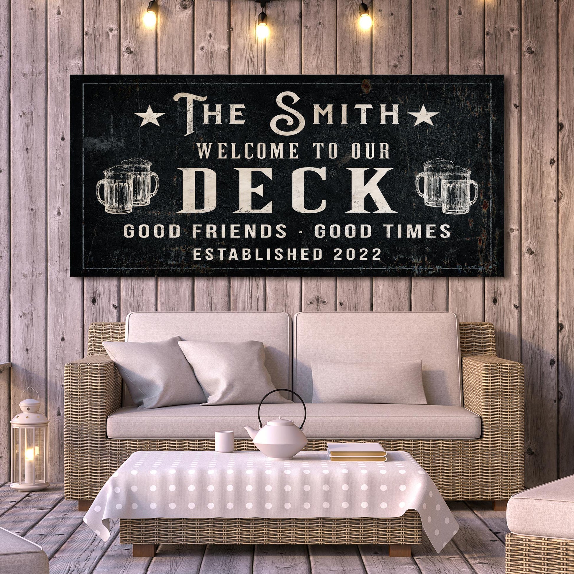 Good Friends Good Times Welcome To Our Deck Sign | Customizable Canvas - Image by Tailored Canvases