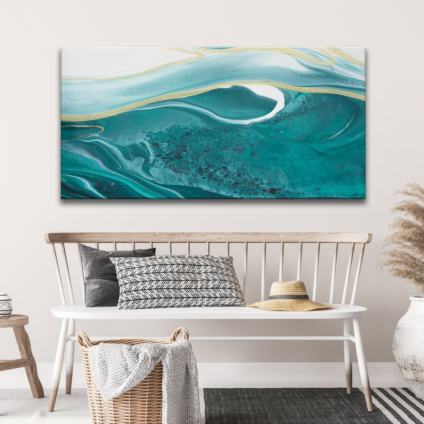 Teal Big Ocean Wave Canvas Wall Art Style 1 - Image by Tailored Canvases