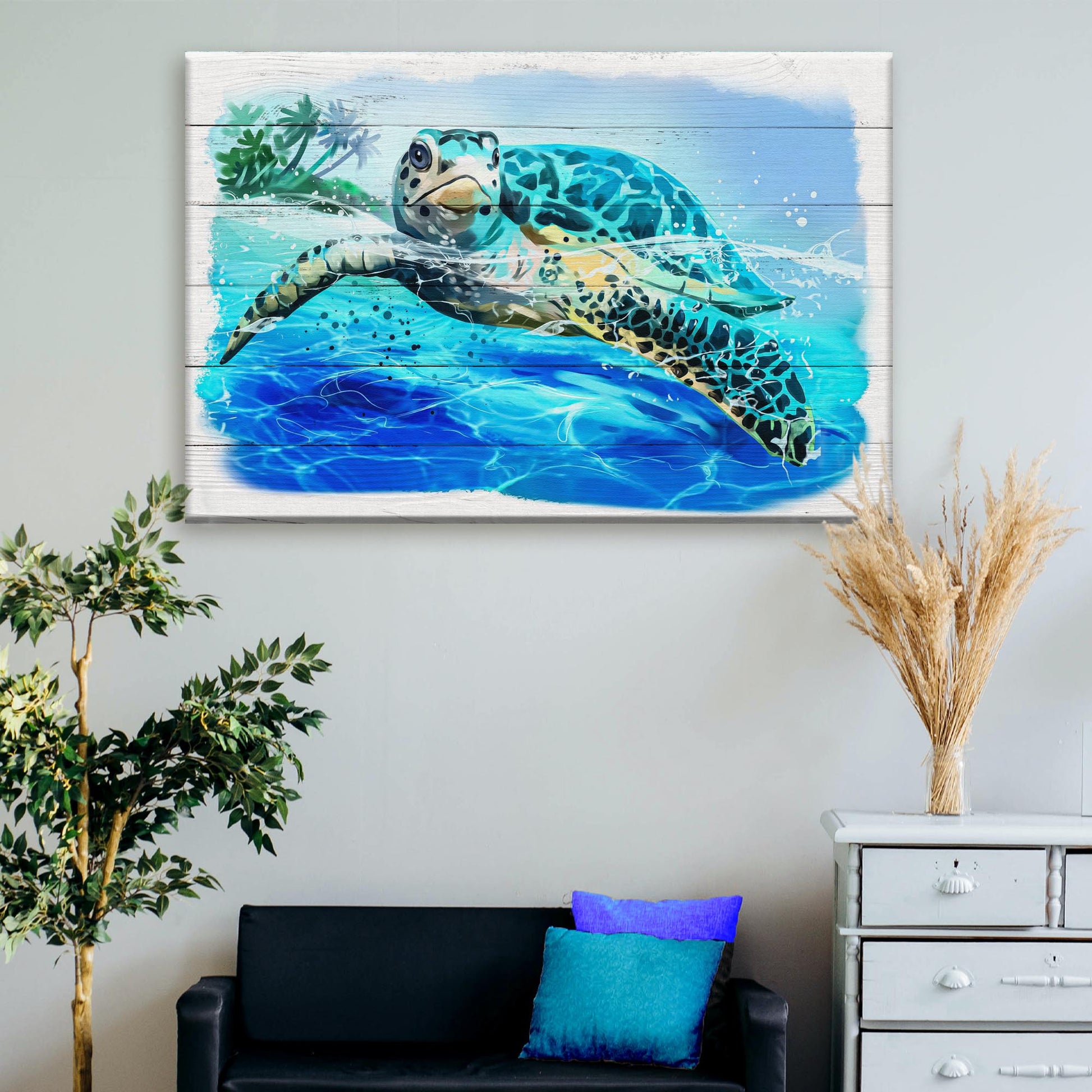 Turtle Oasis Watercolor Canvas Wall Art - Image by Tailored Canvases