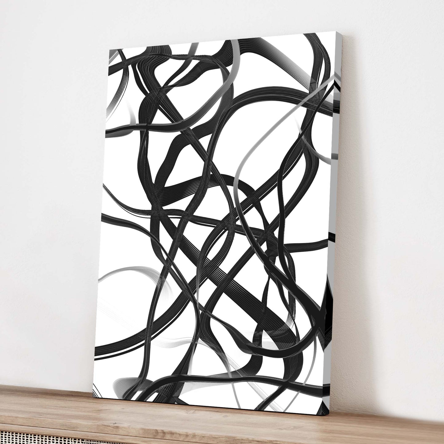 Abstract Line Black White Canvas Wall Art Style 2 - Image by Tailored Canvases