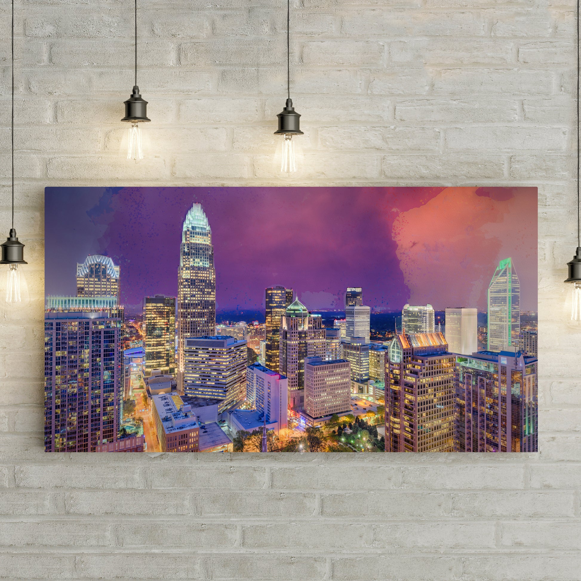 Charlotte Skyline Queen City At Dusk Canvas Wall Art - Image by Tailored Canvases