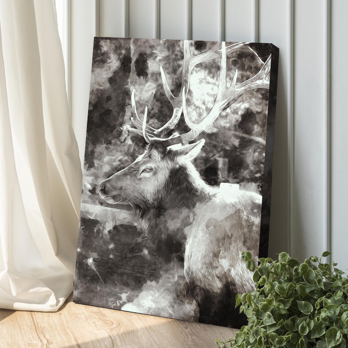 Monochrome Elk Deer Canvas Wall Art Style 1 - Image by Tailored Canvases