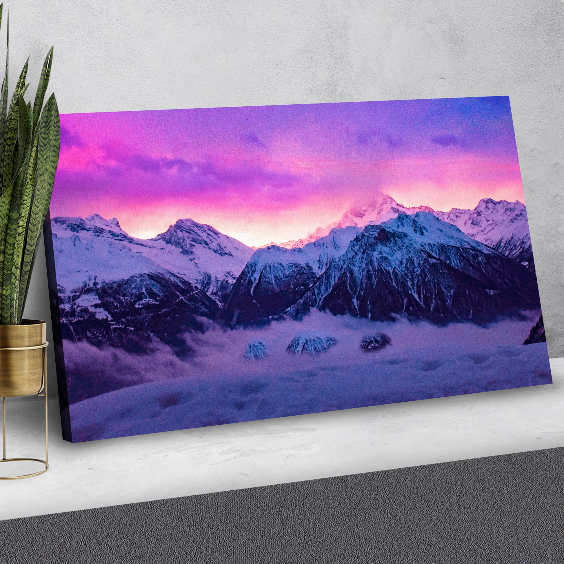 Pink Sky Over Snowy Mountains Canvas Wall Art Style 1 - Image by Tailored Canvases