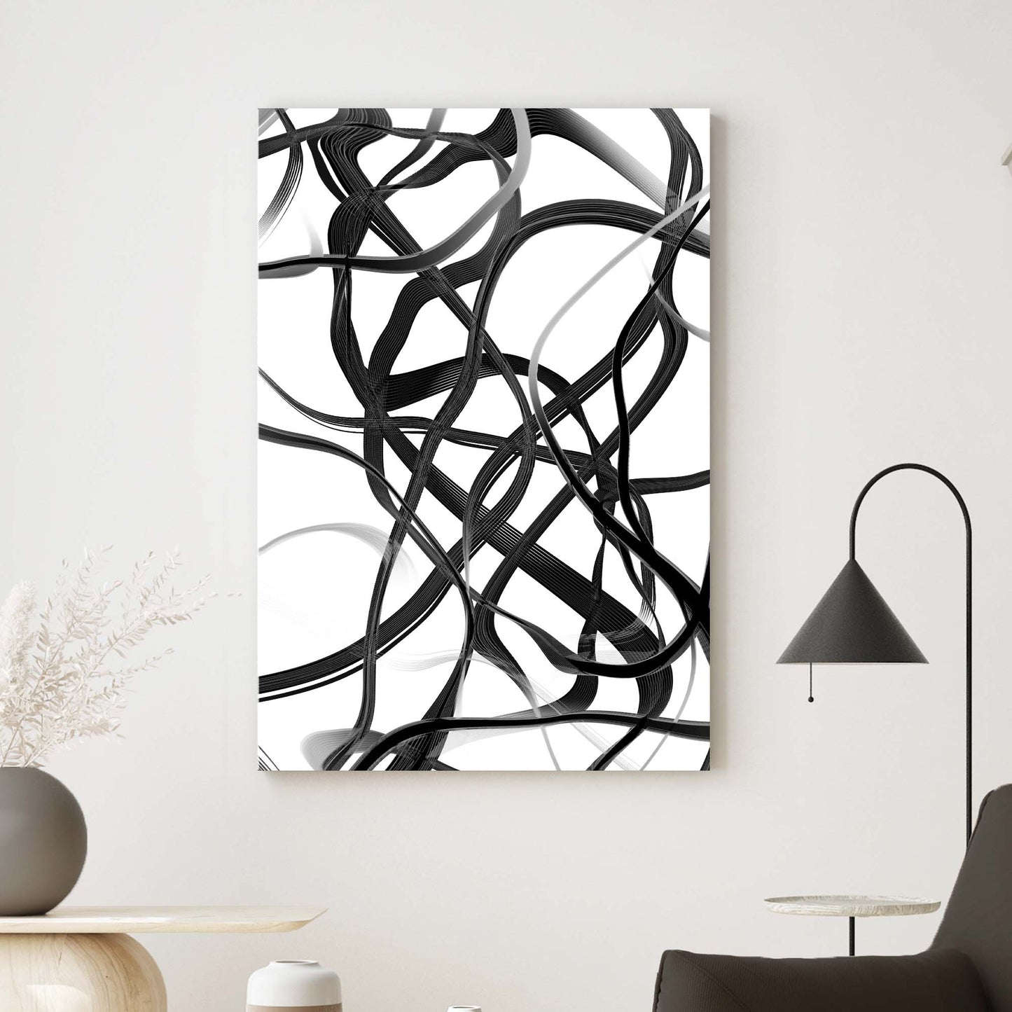 Abstract Line Black White Canvas Wall Art Style 1 - Image by Tailored Canvases