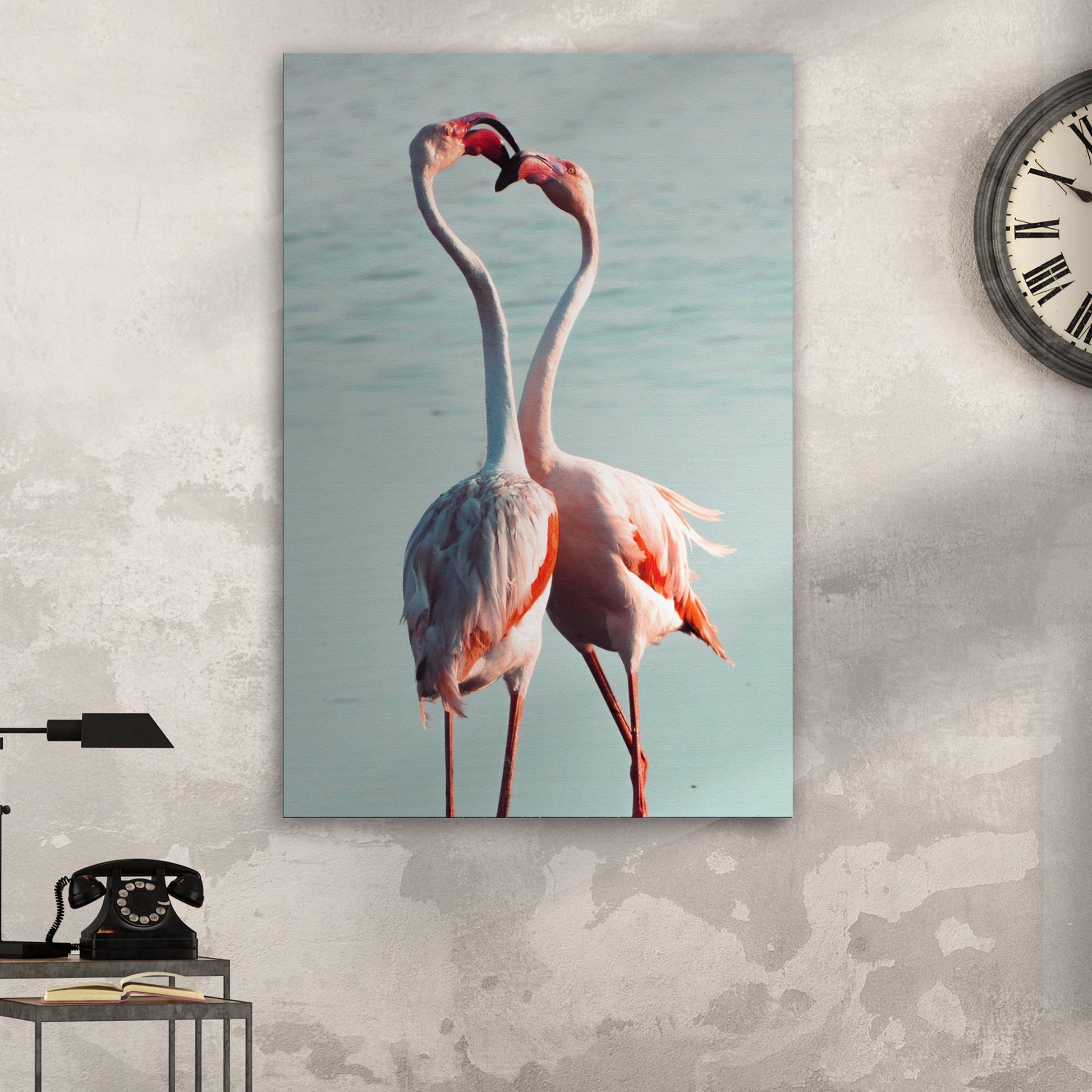 Flamingo Kiss Portrait Canvas Wall Art Style 1 - Image by Tailored Canvases