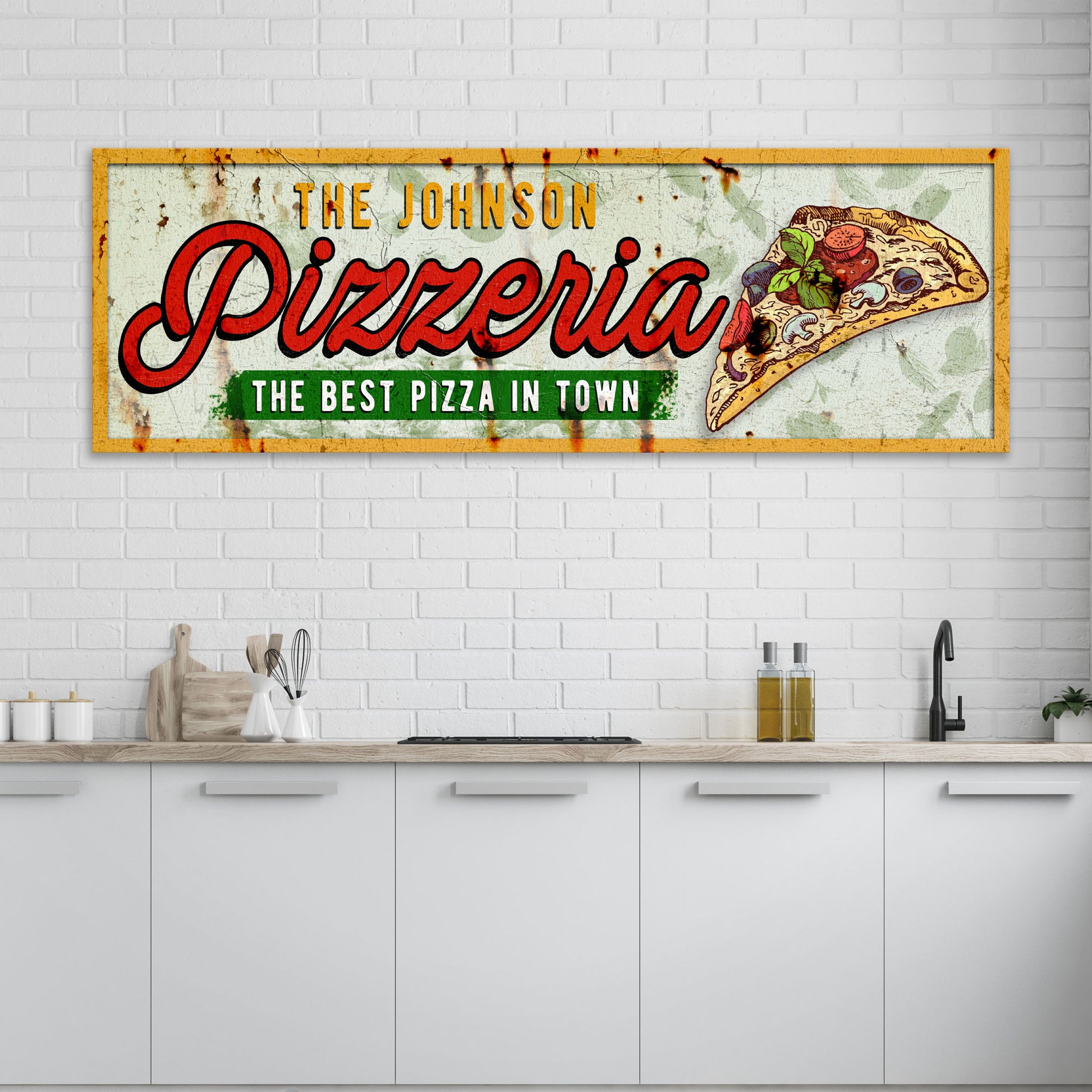 The Best Pizza In Town Pizzeria Sign Style 2 - Image by Tailored Canvases