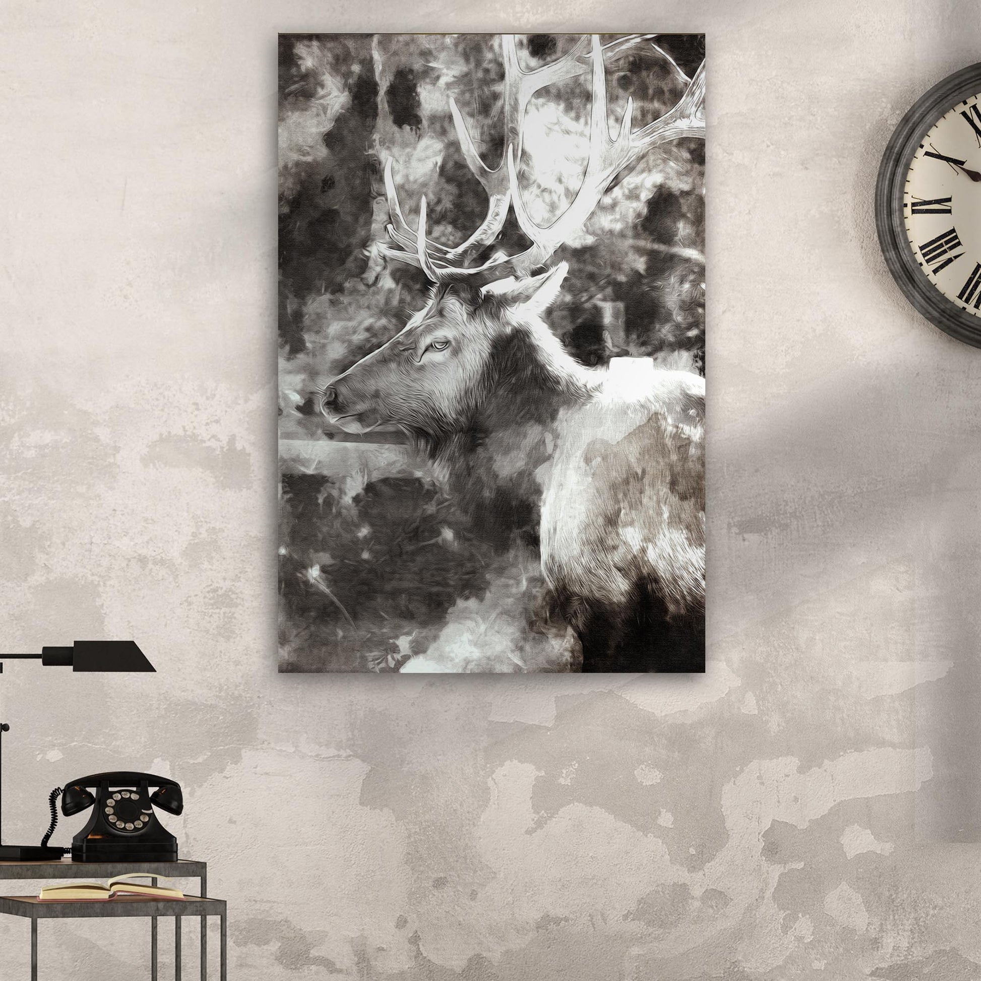 Monochrome Elk Deer Canvas Wall Art Style 2 - Image by Tailored Canvases
