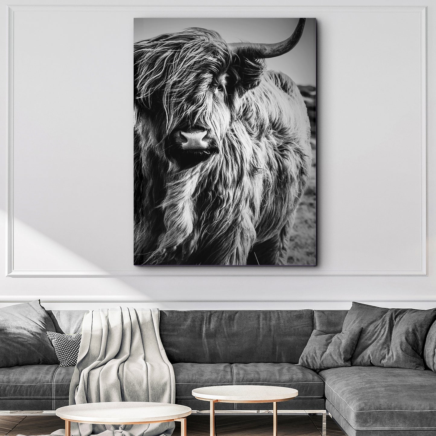 Black And White Highland Cow Portrait Canvas Wall Art Style 2 - Image by Tailored Canvases