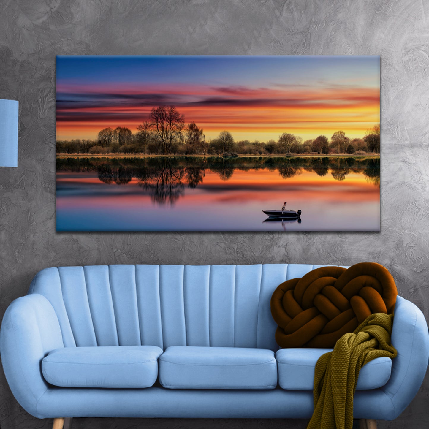 Sunset Lake Boat Canvas Wall Art Style 2 - Image by Tailored Canvases