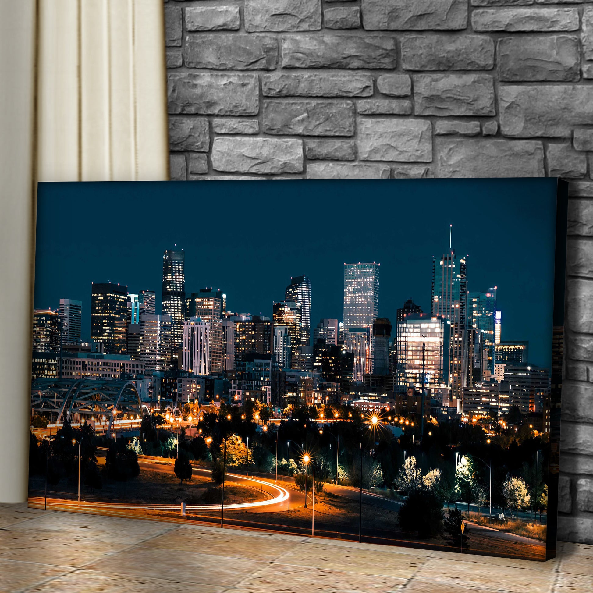 City Skyline Night View Canvas Wall Art Style 1 - Image by Tailored Canvases