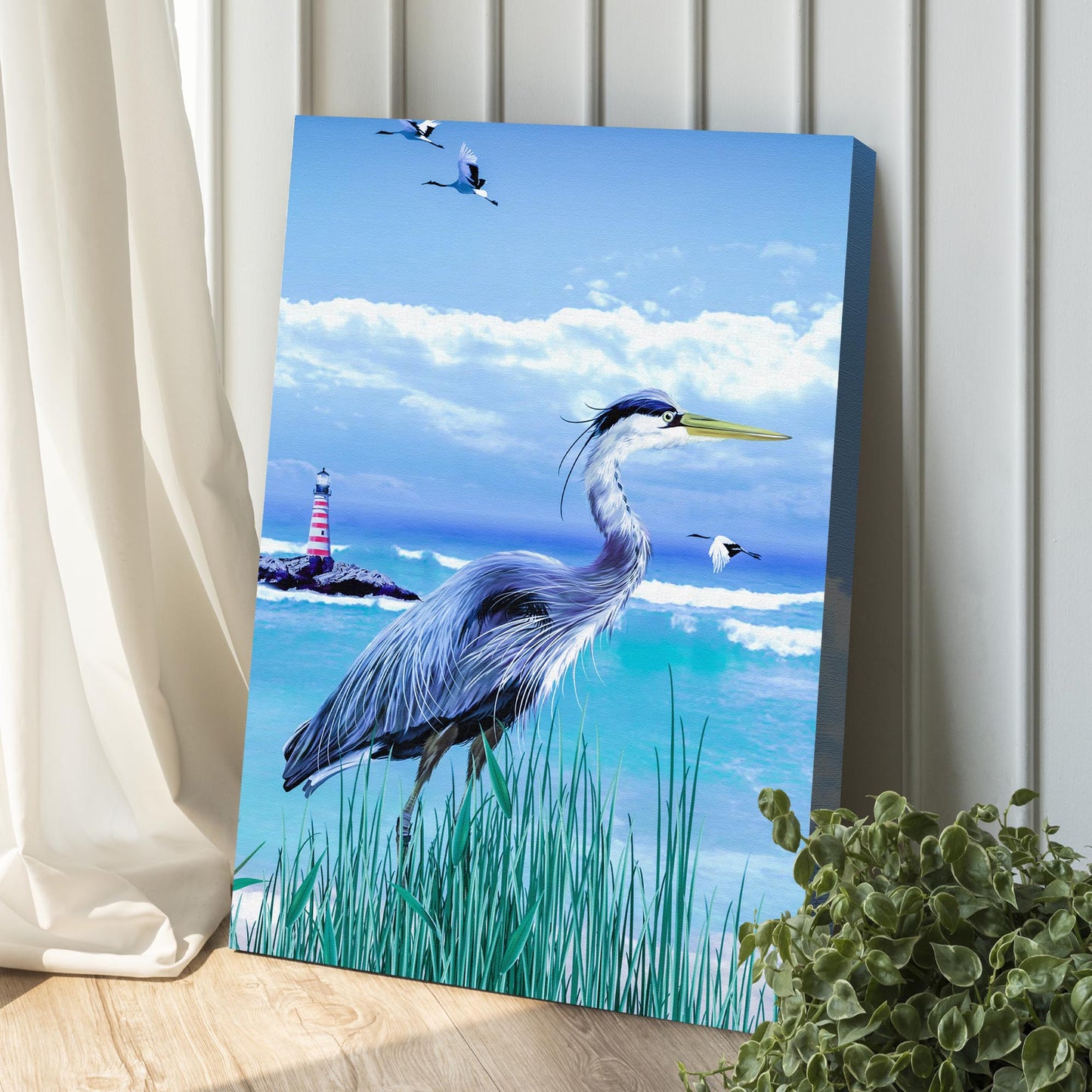 Beach Blue Heron Portrait Canvas Wall Art Style 2 - Image by Tailored Canvases