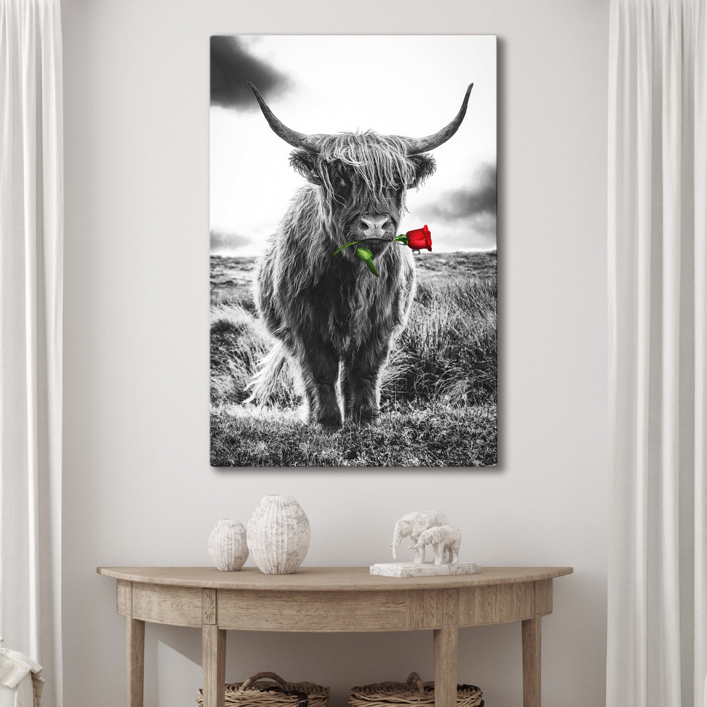 Freedom Highland Cow Rose Canvas Wall Art - Image by Tailored Canvases