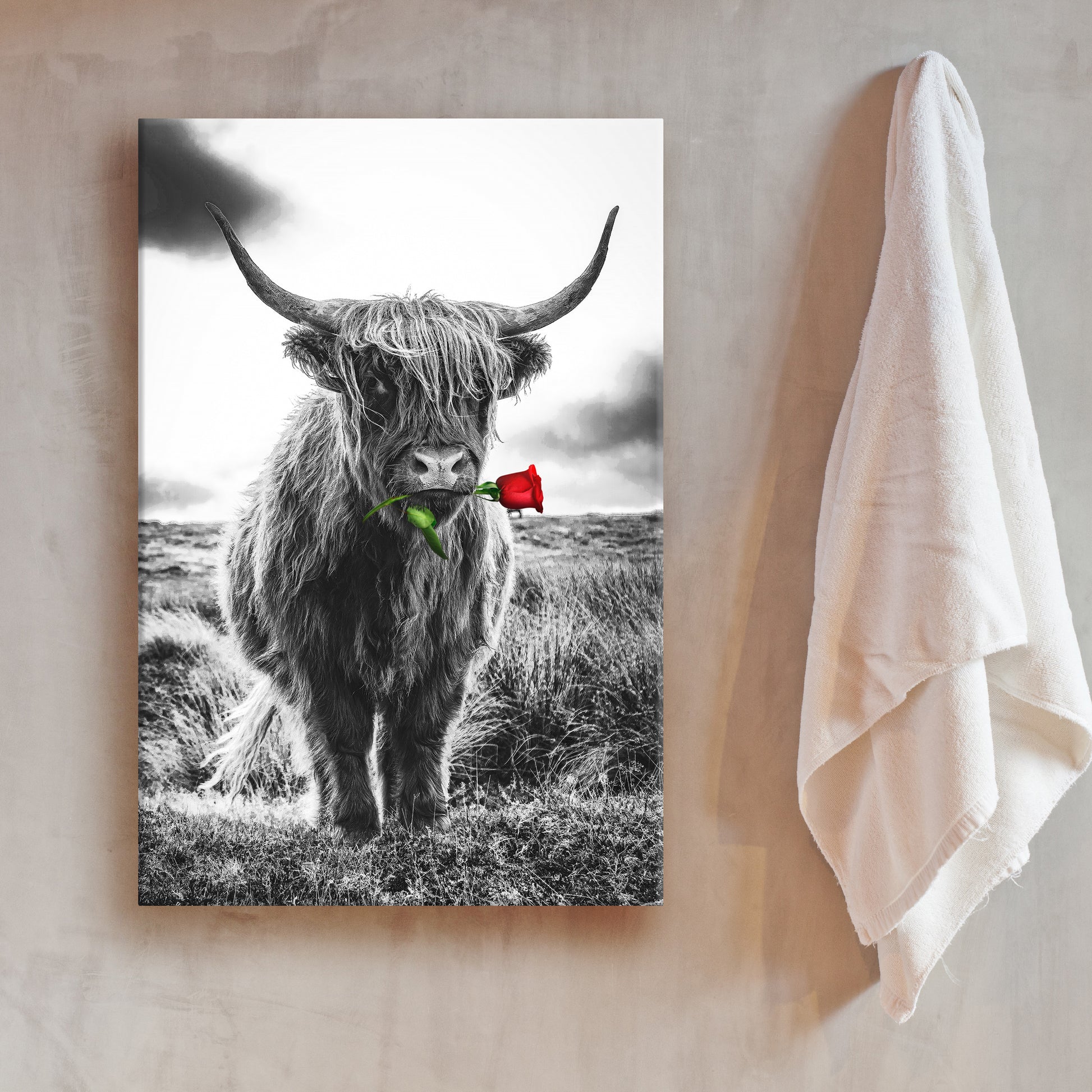 Freedom Highland Cow Rose Canvas Wall Art Style 2 - Image by Tailored Canvases