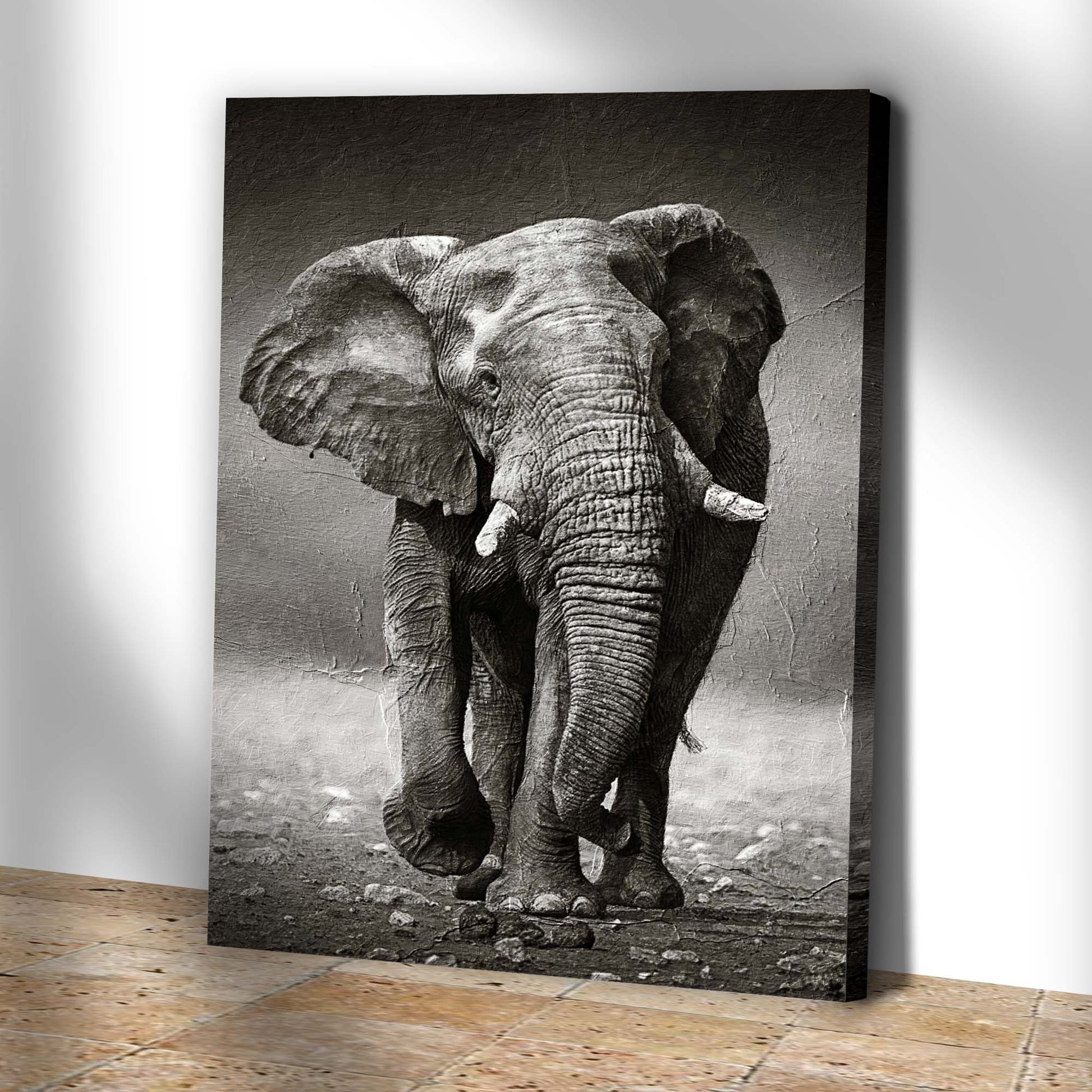 Grayscale Walking Elephant Portrait Canvas Wall Art Style 2 - Image by Tailored Canvases