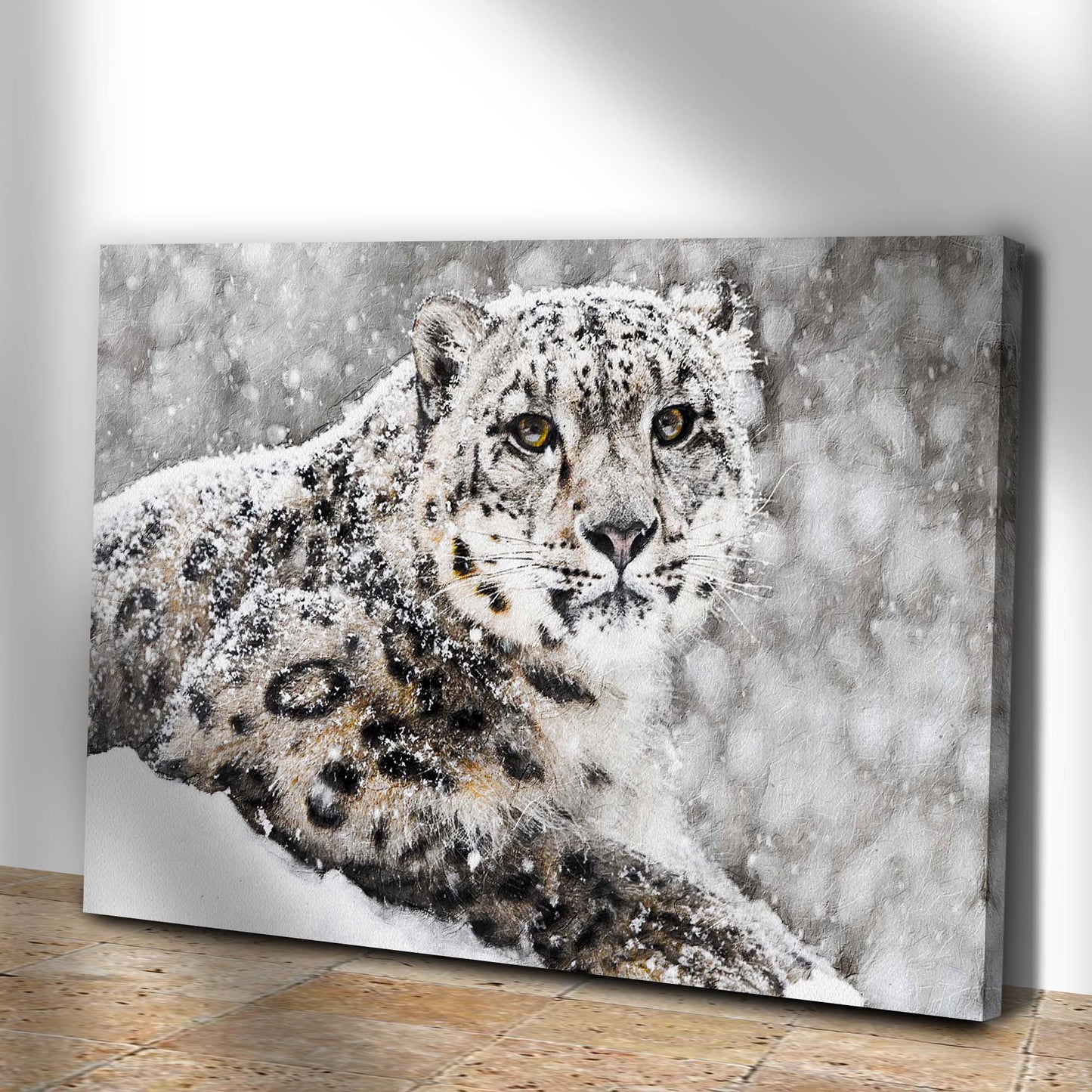 Snow Leopard In Blizzard Canvas Wall Art Style 2 - Image by Tailored Canvases