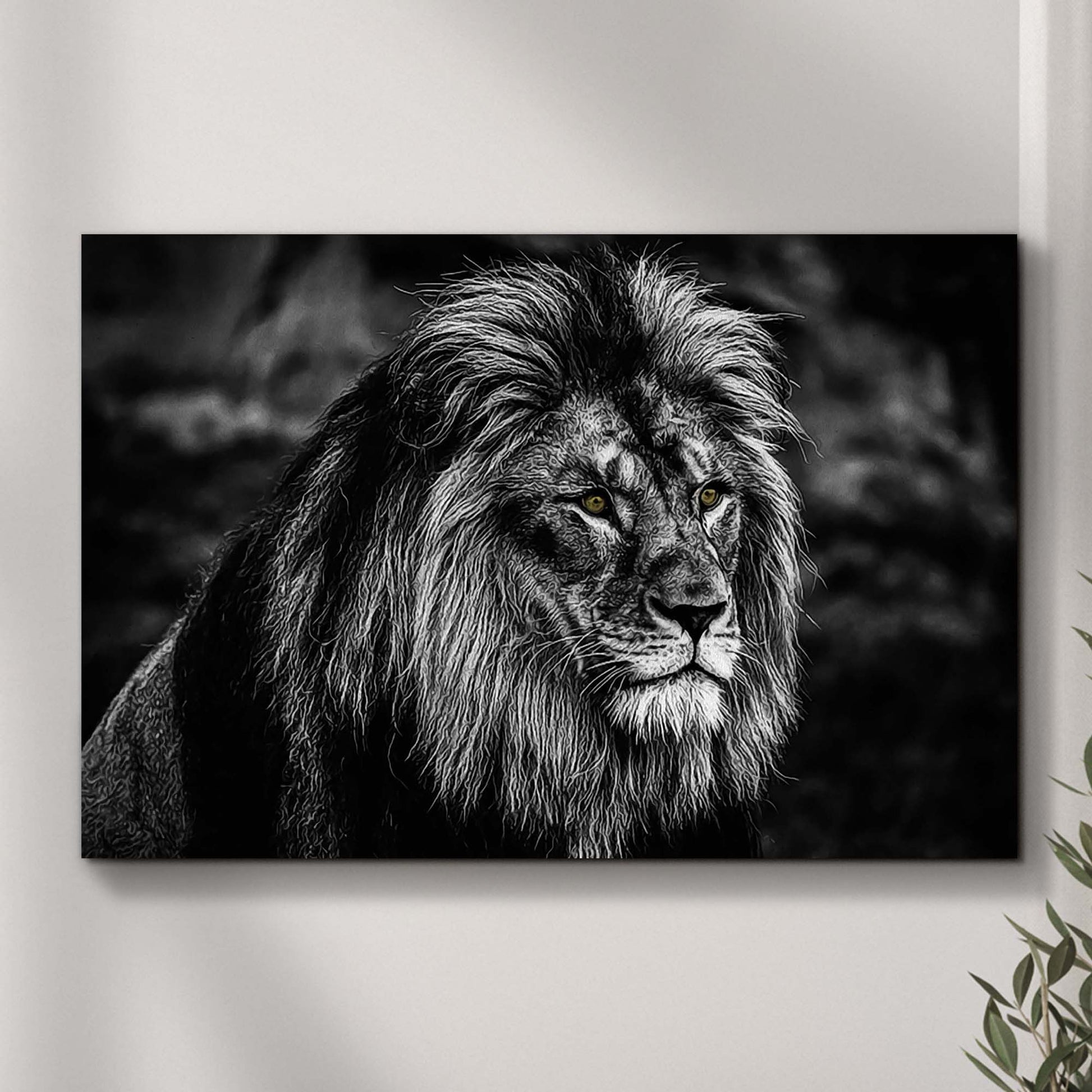 Black and White Golden-Eyed Lion Canvas Wall Art Style 1 - Image by Tailored Canvases