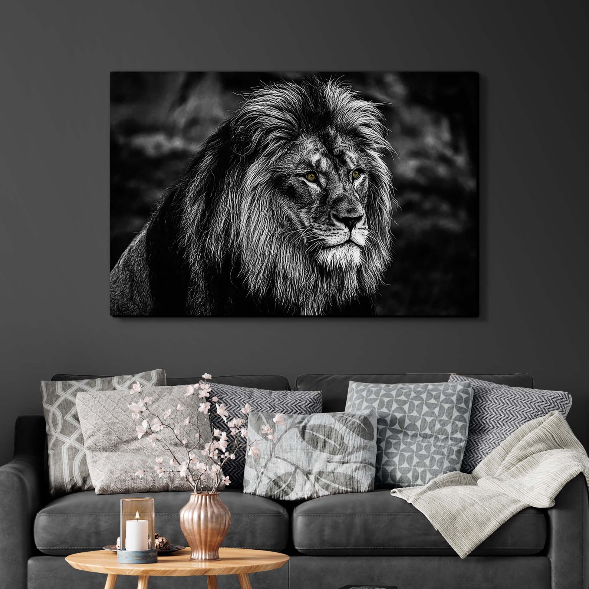 Black and White Golden-Eyed Lion Canvas Wall Art - Image by Tailored Canvases