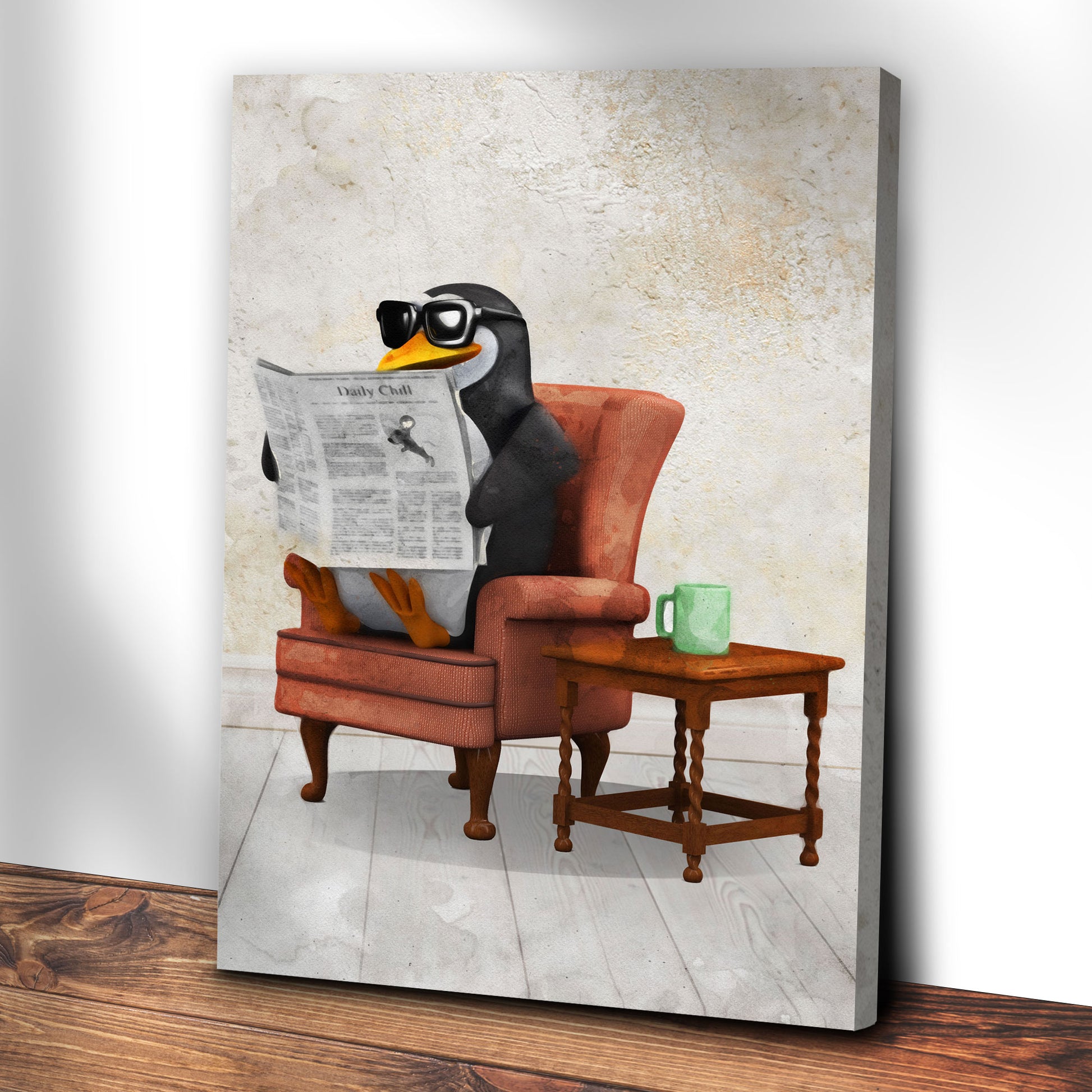 Penguin Reading Newspaper Wall Art Style 2 - Image by Tailored Canvases