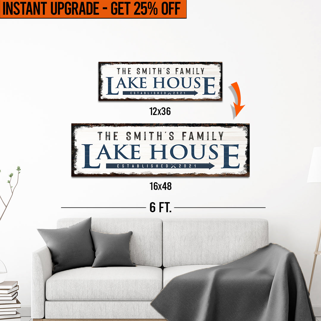 Upgrade Your 12x36 Inches 'Family Lake House Arrow' (Style 1) Canvas Measuring To 16x48 Inches