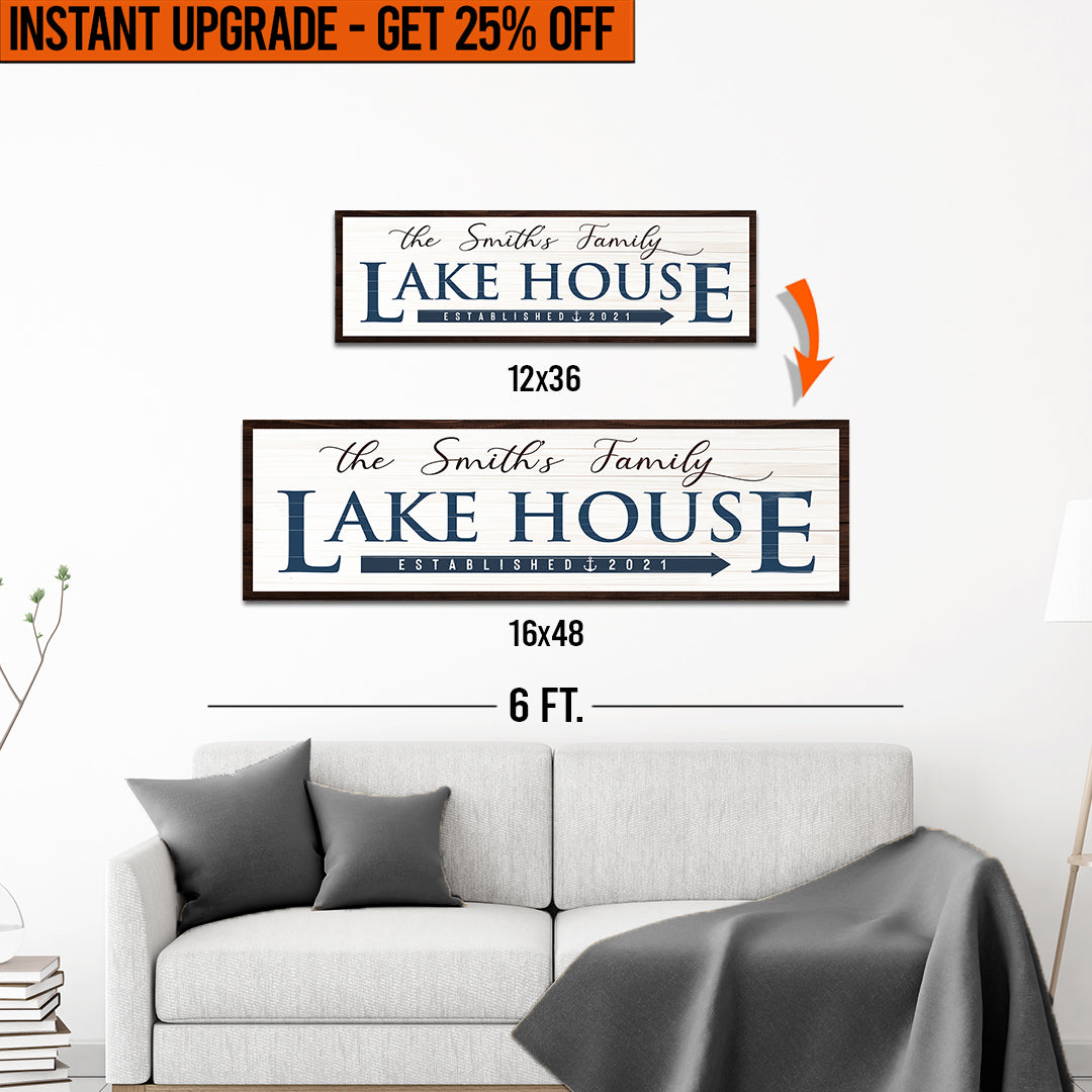 Upgrade Your 12x36 Inches (Style 3) 'Family Lake House Arrow' Canvas To 16x48 Inches