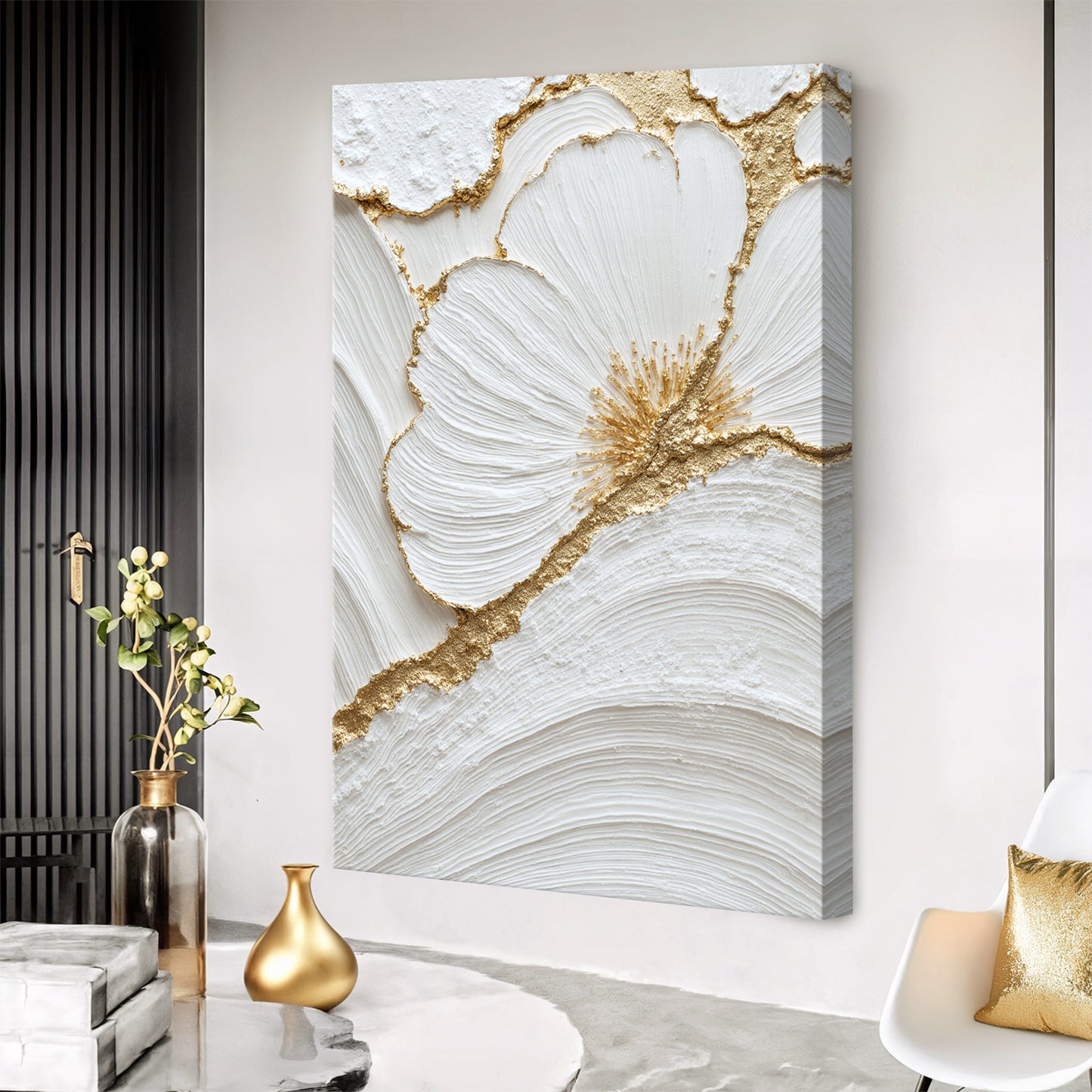 Abstract Golden Floral Patterns Wall Art
