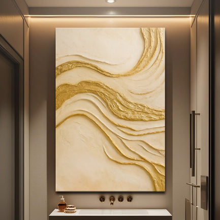 Abstract White and Gold Impasto Wall Art