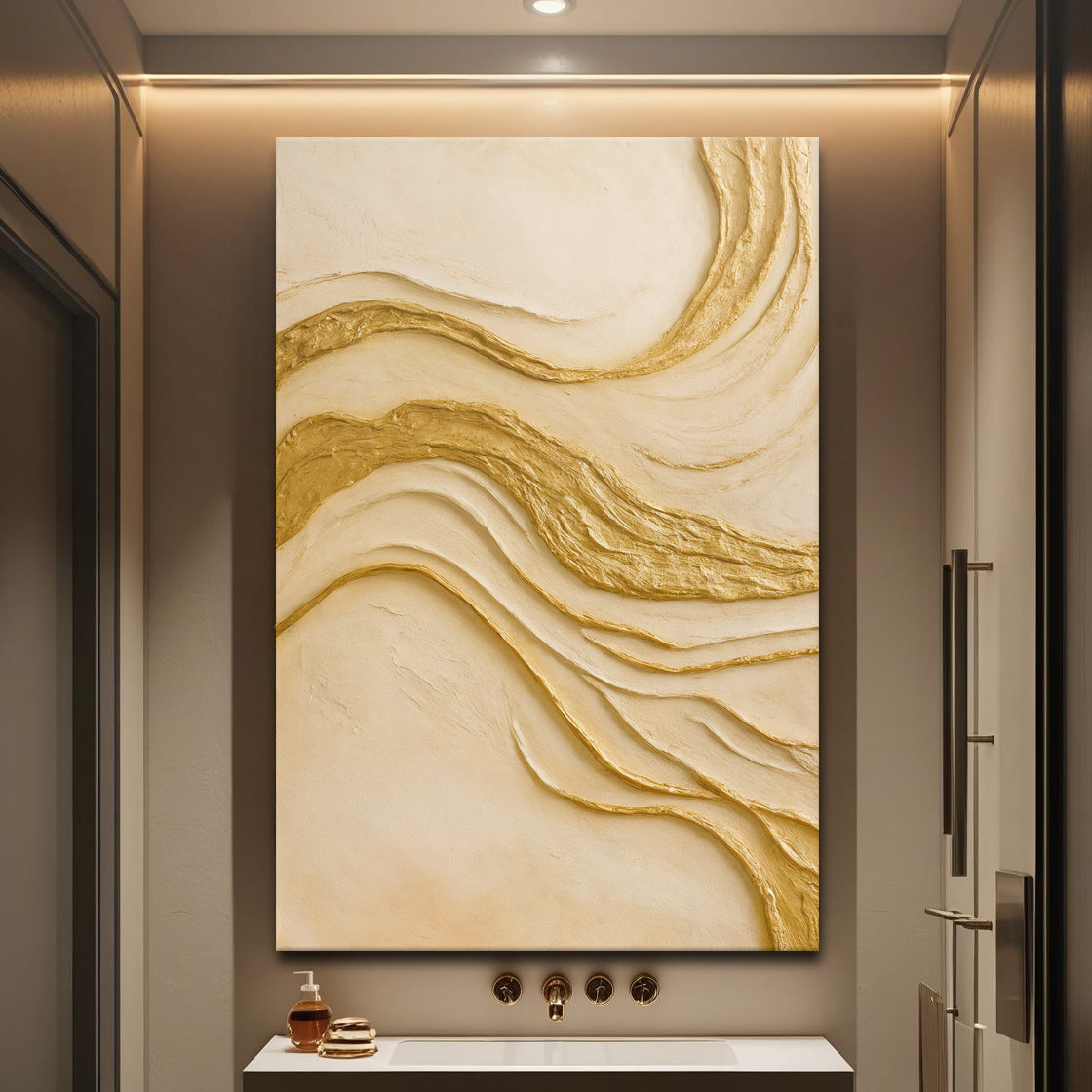 Abstract White and Gold Impasto Wall Art