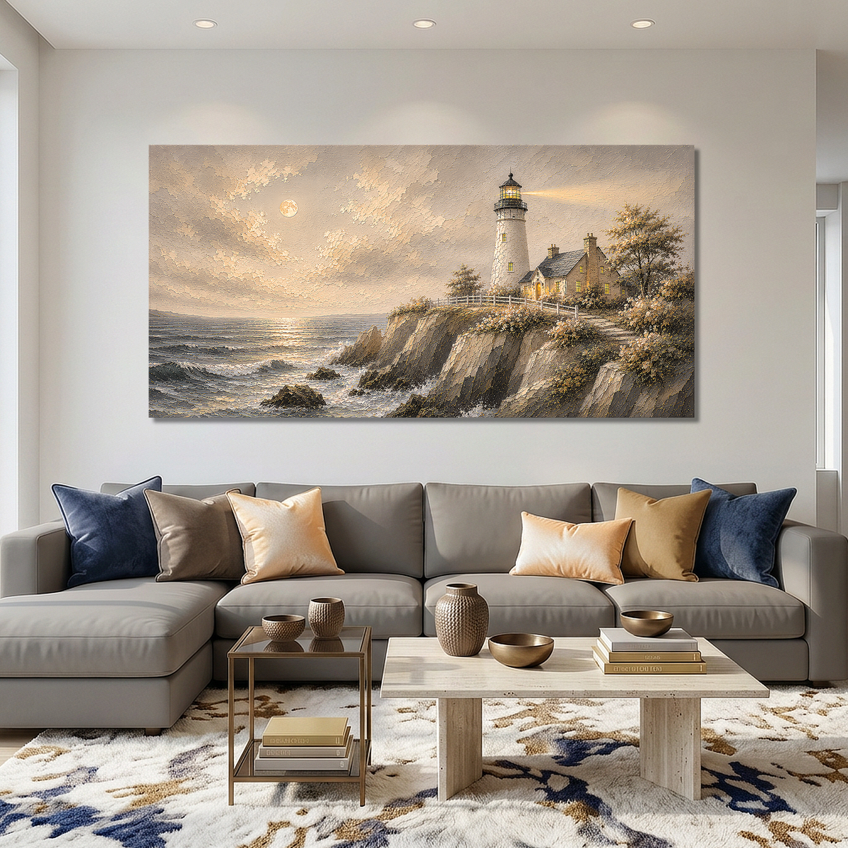 Moonlit Lighthouse Ocean