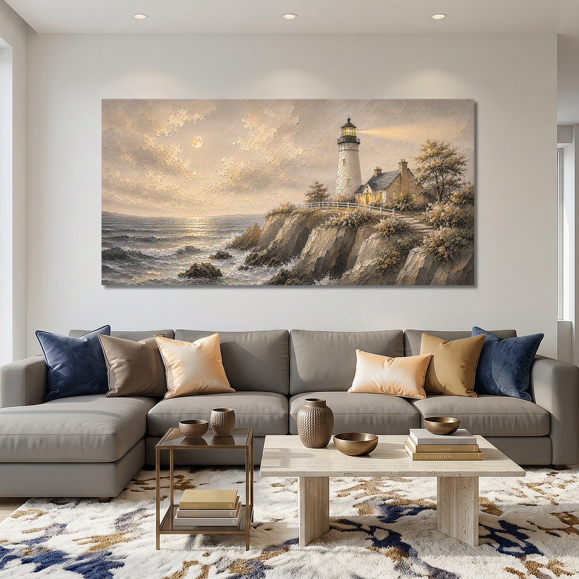 Moonlit Lighthouse Ocean